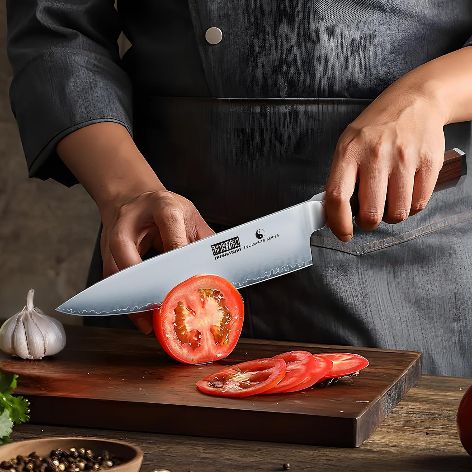 image:imageHOSHANHO 3 PCS Knife Set Sharp Japanese Kitchen Knife Set Rosewood Handle High Carbon Steel Kitchen Knives Professional Chef Knife Set with Ergonomic Handle Ideal Gift for Home amp Pro Chef8 Pieces Knife Set