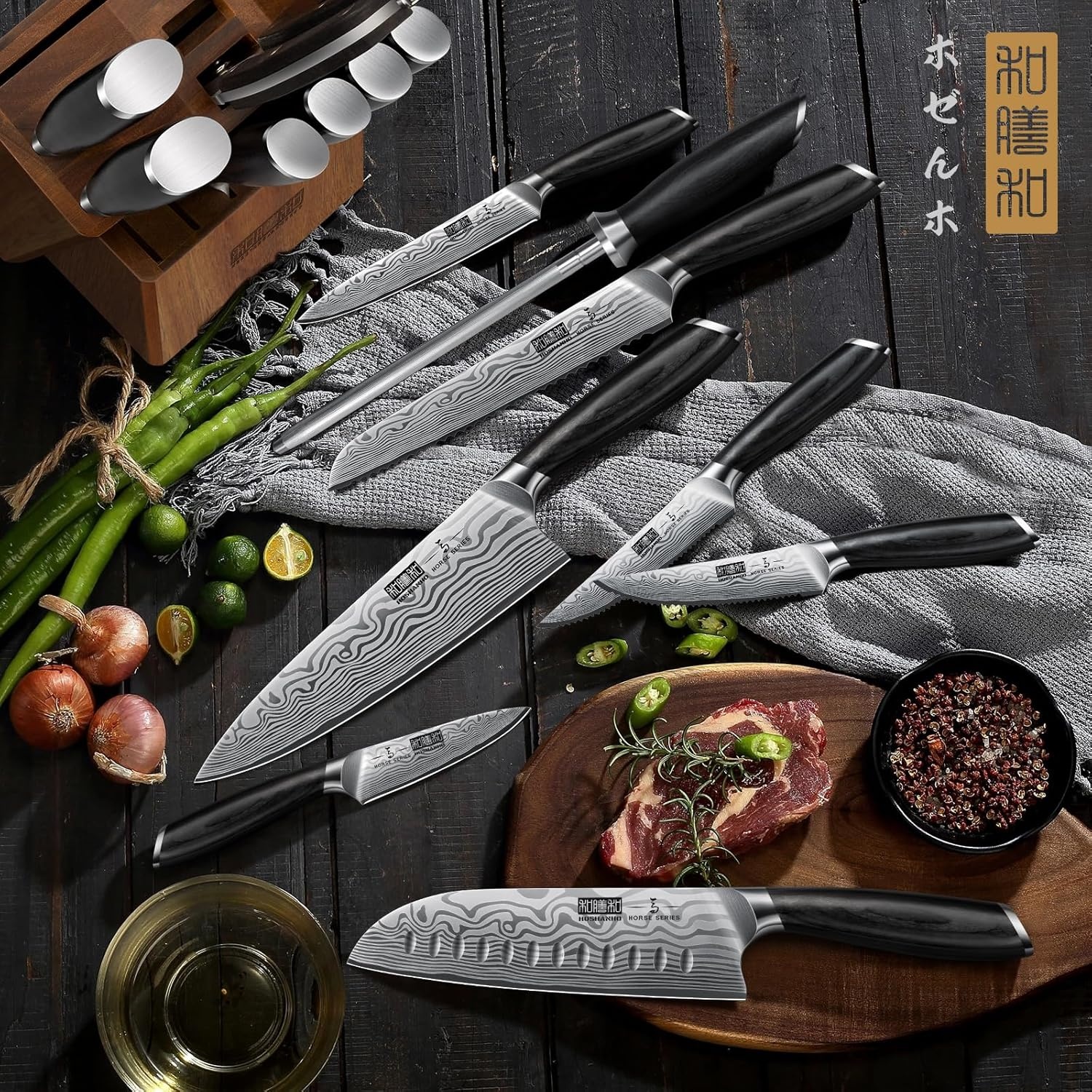 image:imageHOSHANHO 3 Pcs Knife Set Professional Kitchen Knife Set Pakkawood Handle Ultra Sharp Chef Knives Set for Kitchen High Carbon Powder Steel Japanese Cooking Knife Set with Elegant Gift Box16 Pieces Knife Set