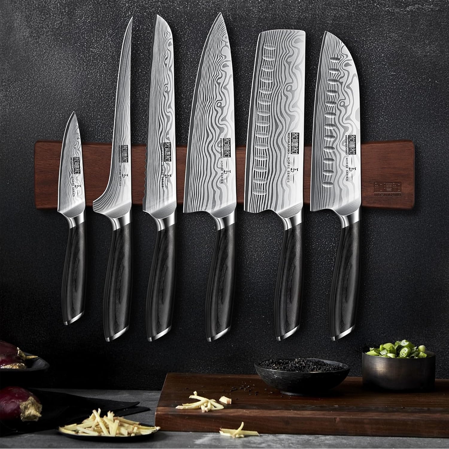 image:imageHOSHANHO 3 Pcs Knife Set Professional Kitchen Knife Set Pakkawood Handle Ultra Sharp Chef Knives Set for Kitchen High Carbon Powder Steel Japanese Cooking Knife Set with Elegant Gift Box7 Pieces Knife Set