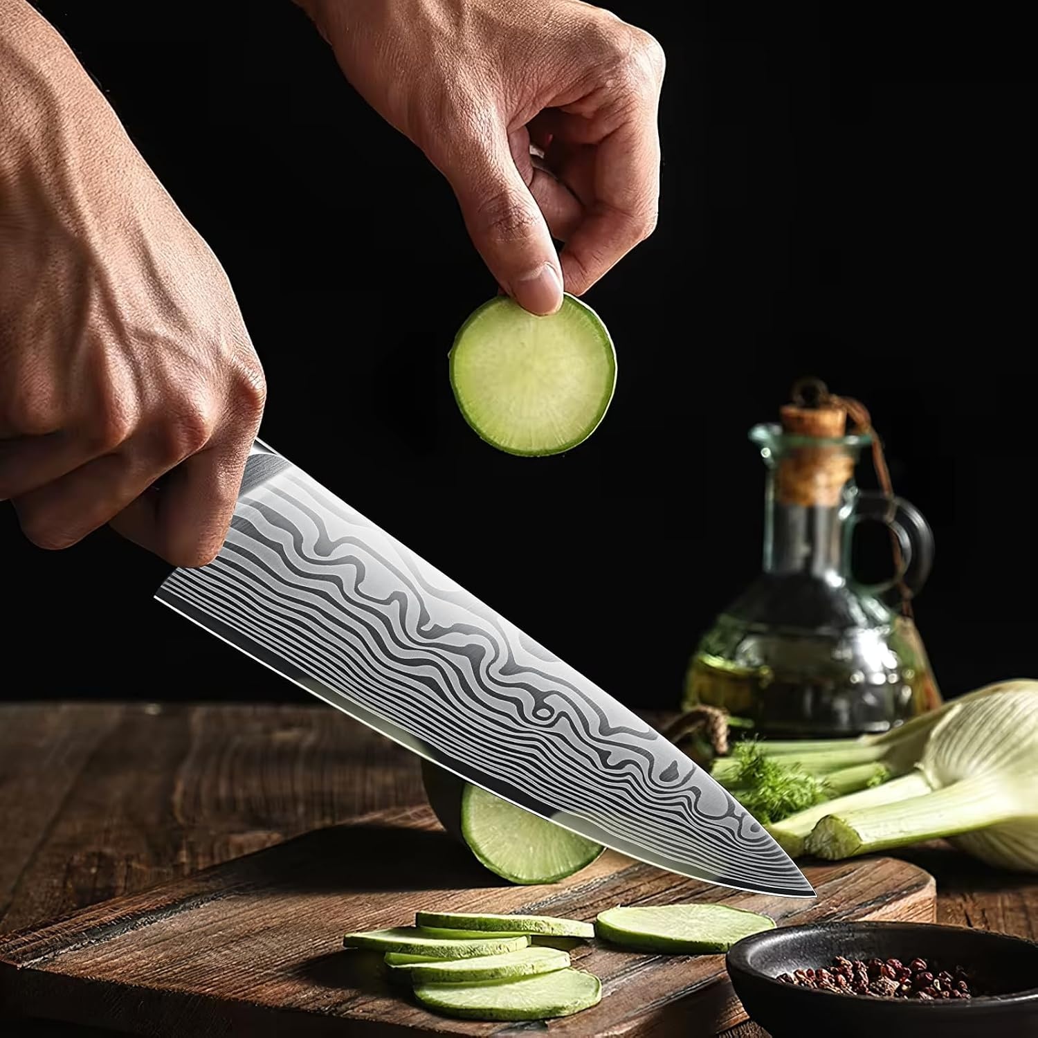 image:imageHOSHANHO 3 Pcs Knife Set Professional Kitchen Knife Set Pakkawood Handle Ultra Sharp Chef Knives Set for Kitchen High Carbon Powder Steel Japanese Cooking Knife Set with Elegant Gift Box3 Pieces Knife Set