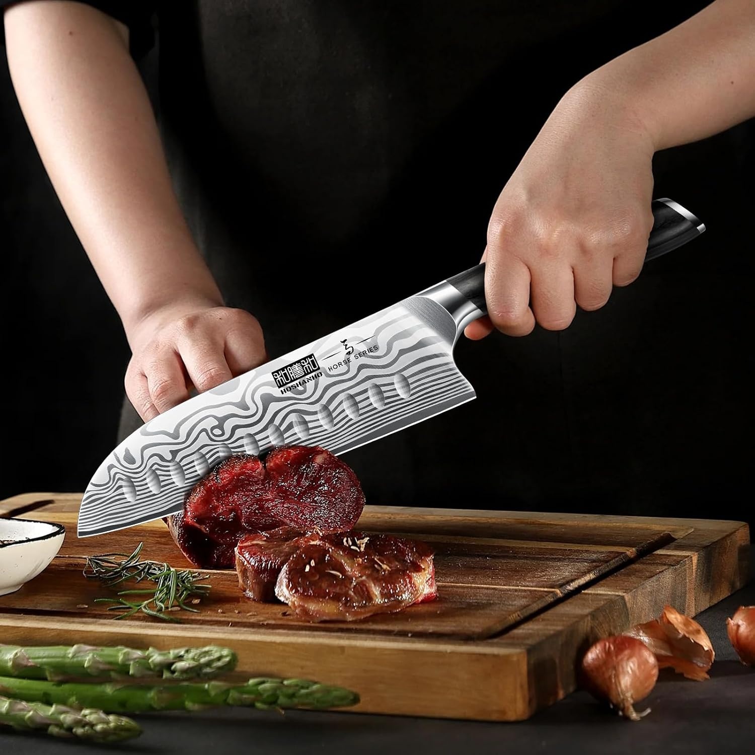 image:imageHOSHANHO 3 Pcs Knife Set Professional Kitchen Knife Set Pakkawood Handle Ultra Sharp Chef Knives Set for Kitchen High Carbon Powder Steel Japanese Cooking Knife Set with Elegant Gift Box5 Pieces Knife Set