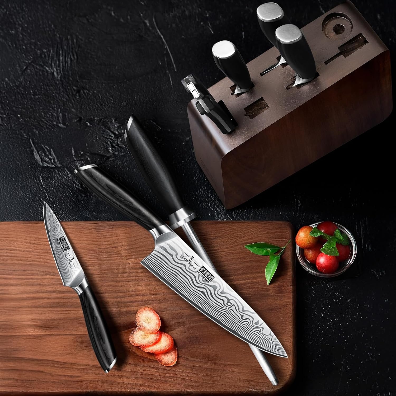 image:imageHOSHANHO 3 Pcs Knife Set Professional Kitchen Knife Set Pakkawood Handle Ultra Sharp Chef Knives Set for Kitchen High Carbon Powder Steel Japanese Cooking Knife Set with Elegant Gift Box8 Pieces Knife Set