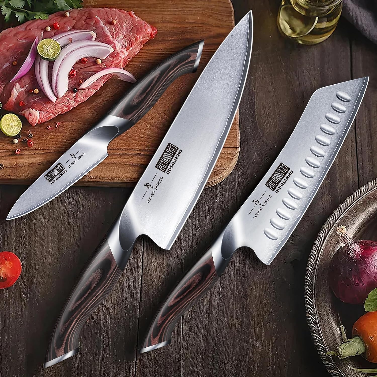 image:imageHOSHANHO 5 Pieces Knife Set Professional Ultra Sharp Kitchen Knife Sets Japanese High Carbon Stainless Steel Chef Knives Set Multipurpose Cooking Knife with Ergonomic Handle Ideal Gift for Chefs