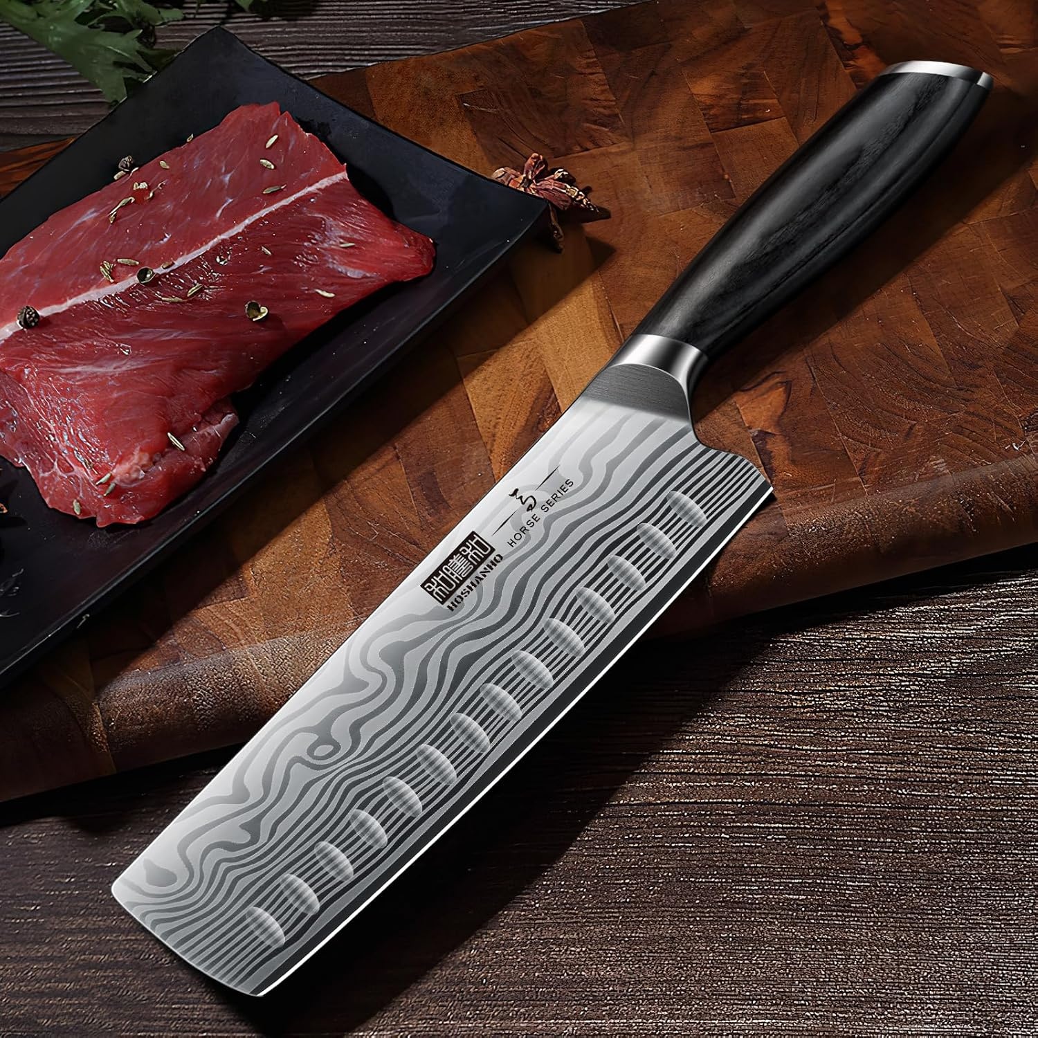 image:imageHOSHANHO 7 Inch Nakiri Knife Japanese Vegetable Cleaver Knife for Chopping High Carbon Powder Steel Asian Chef Knife Razor Sharp Multipurpose Kitchen Knife for Home and Kitchen with Ergonomic Handle7