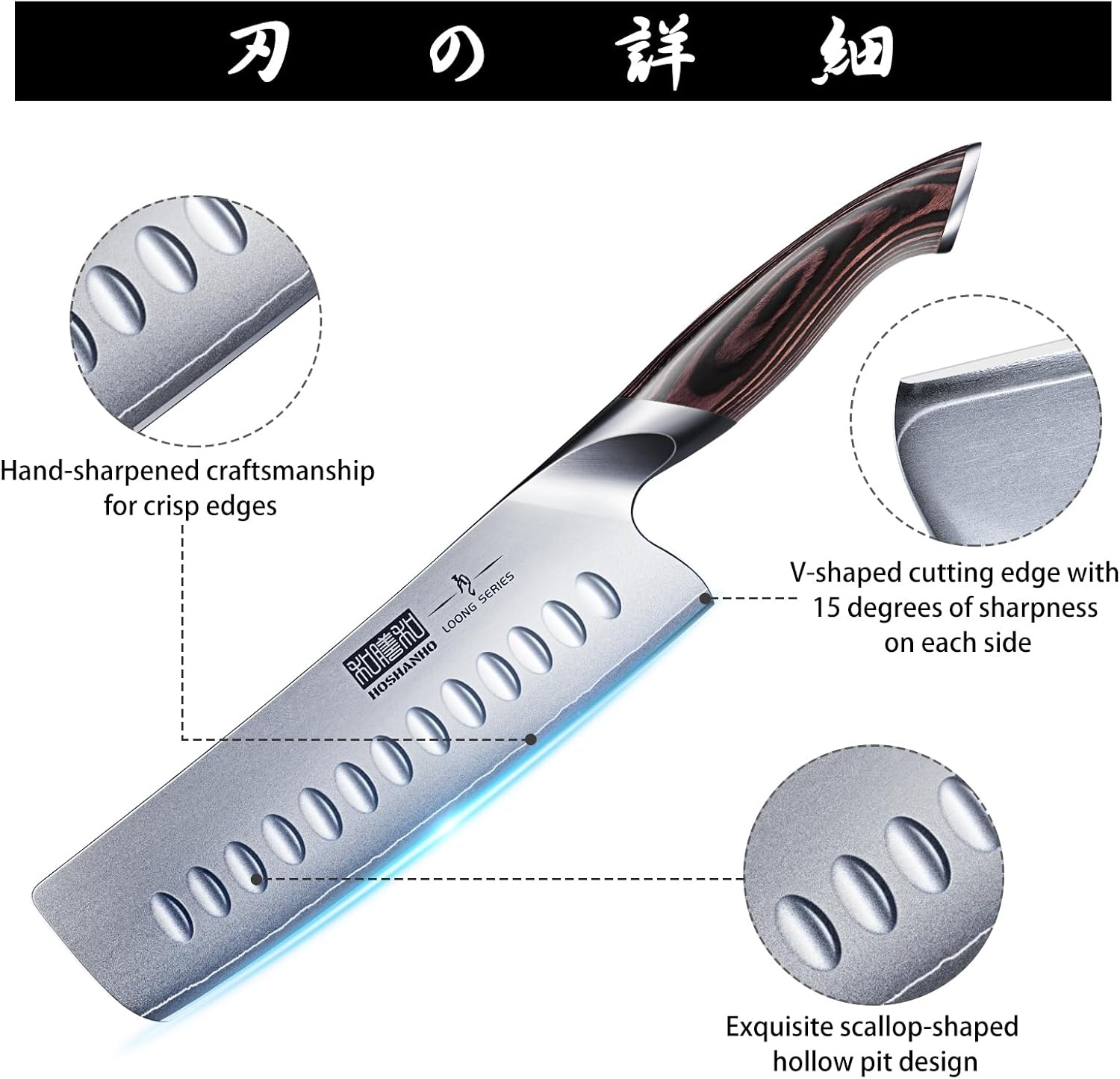 image:imageHOSHANHO 7 Inch Nakiri Knife Ultra Sharp Japanese Kitchen Chef Knife Multipurpose Japanese High Carbon Stainless Steel Meat Vegetable Sharp Kitchen Knife with Ergonomic Pakkawood Handle7