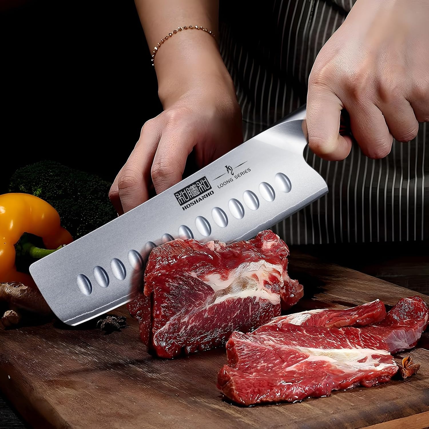 image:imageHOSHANHO 7 Inch Nakiri Knife Ultra Sharp Japanese Kitchen Chef Knife Multipurpose Japanese High Carbon Stainless Steel Meat Vegetable Sharp Kitchen Knife with Ergonomic Pakkawood Handle7