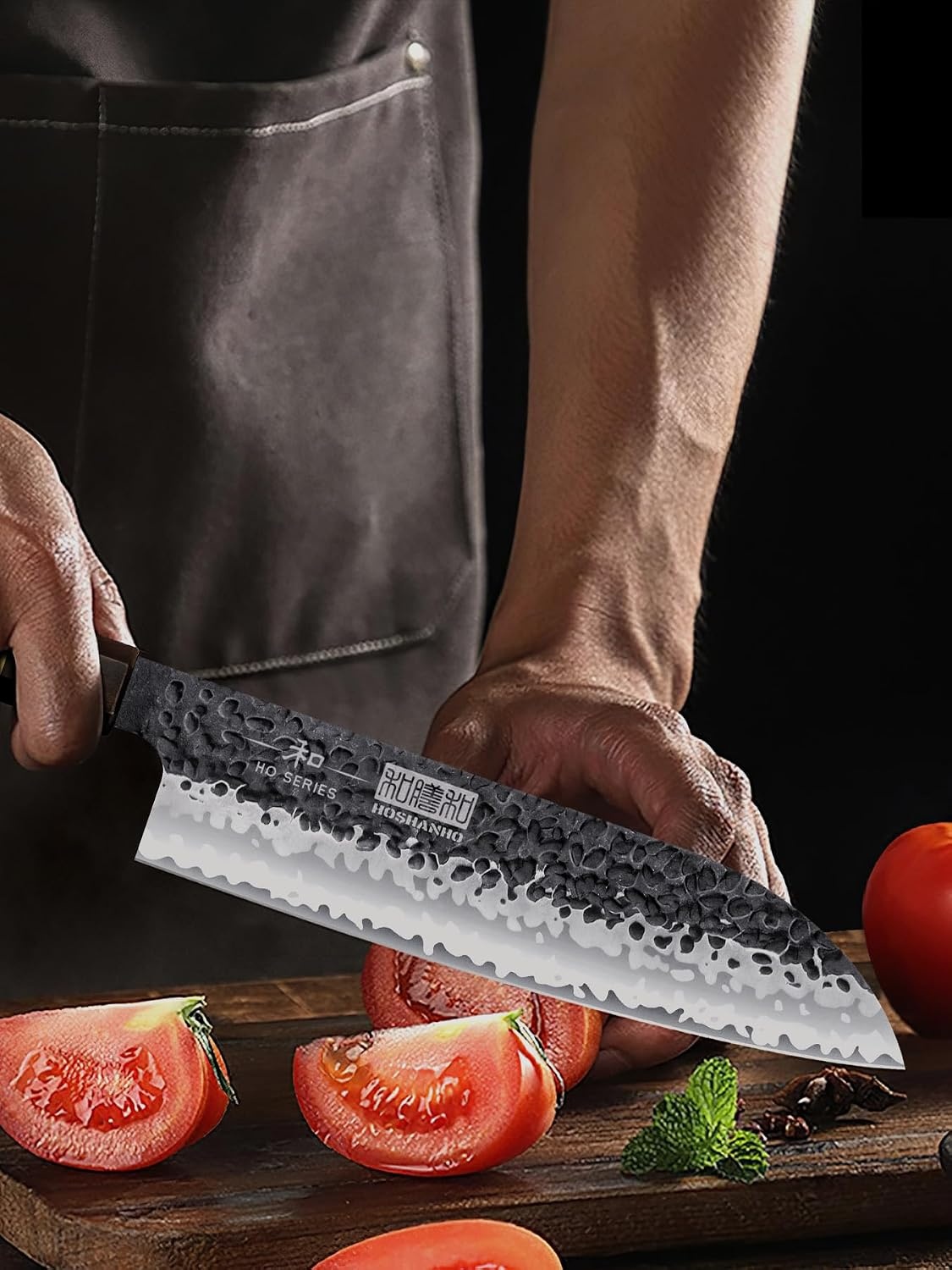 image:imageHOSHANHO 7 Nakiri Knife Handcrafted Razor Sharp Meat Vegetable Cleaver High Carbon Steel Asian Chopping Chef Knife Multipurpose Vegetable Kitchen Knife with Gift Box for Men and Women3Piece Set