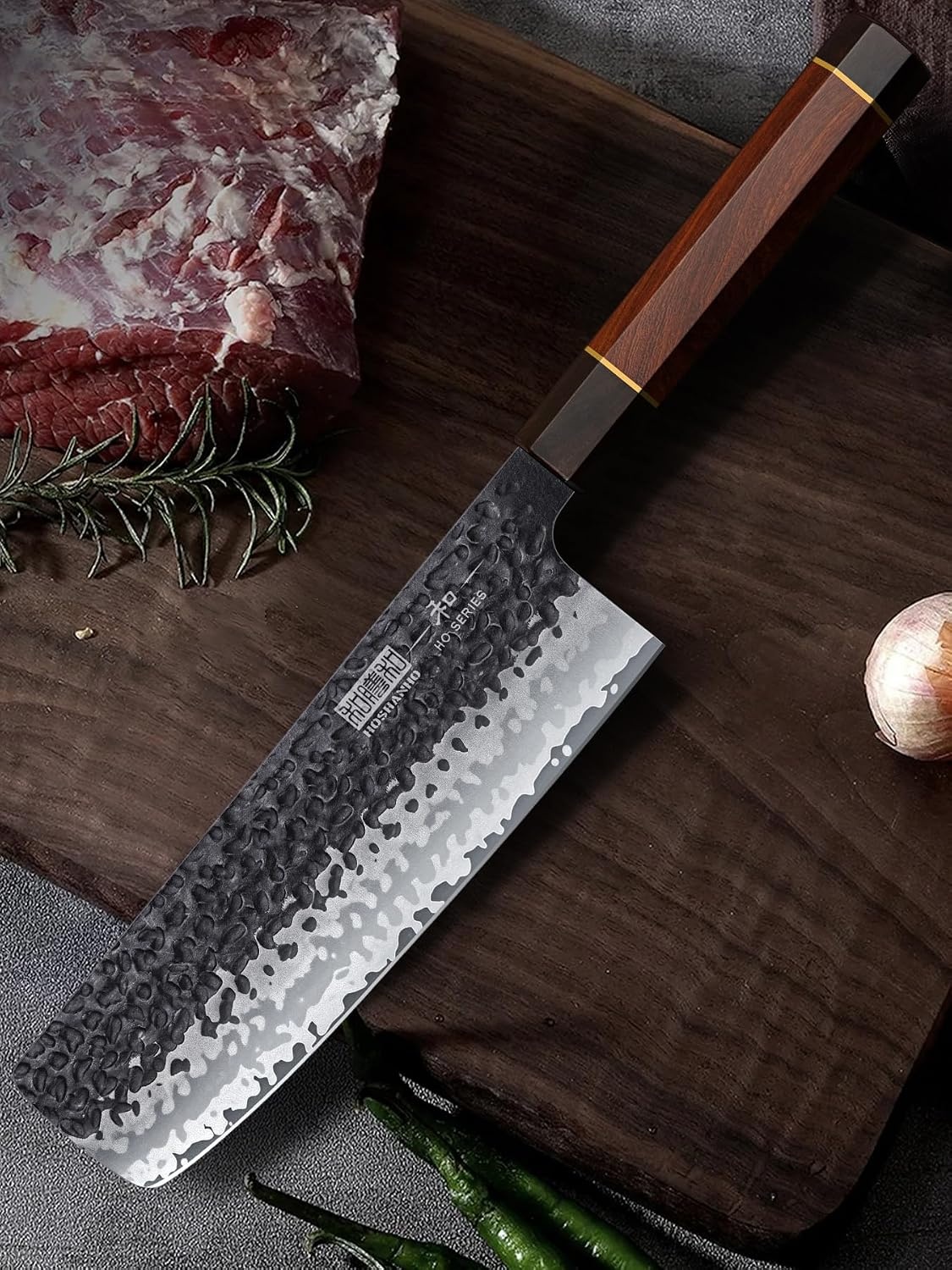 image:imageHOSHANHO 7 Nakiri Knife Handcrafted Razor Sharp Meat Vegetable Cleaver High Carbon Steel Asian Chopping Chef Knife Multipurpose Vegetable Kitchen Knife with Gift Box for Men and Women7
