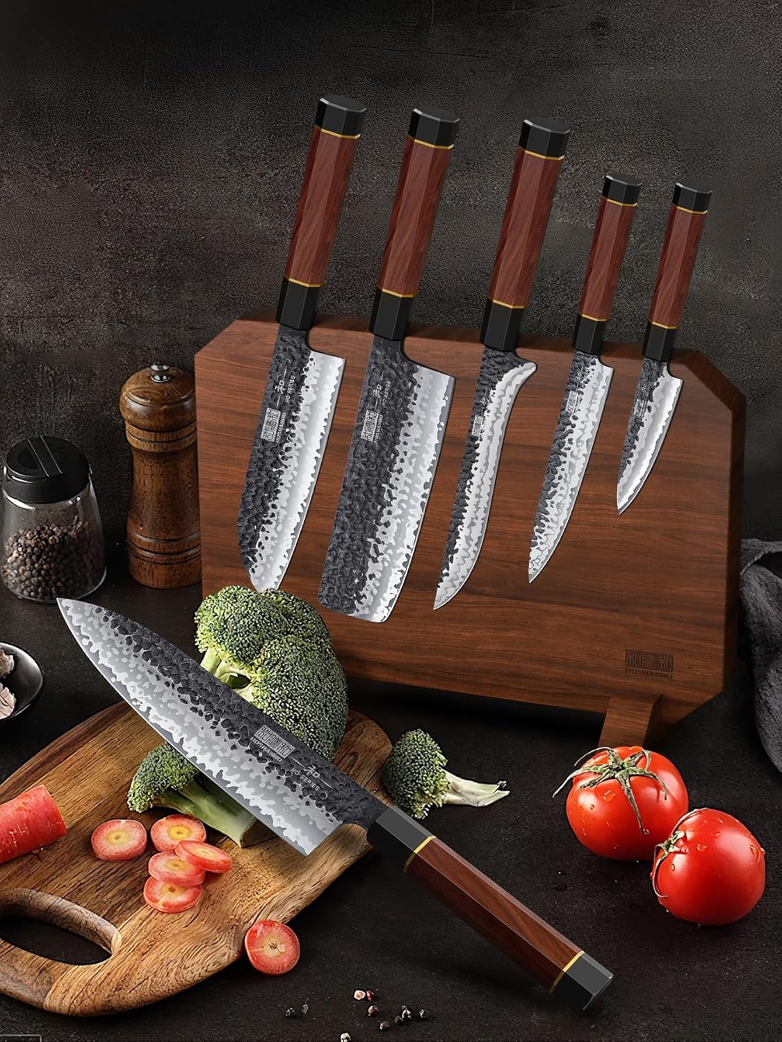 image:imageHOSHANHO 7 Pcs Knife Set with Magnetic Block Japanese Kitchen Knife Set High Carbon Steel Knife Sets with Octagonal Rosewood Handle Ultra Sharp Chef Knife Set for Professional and Home Chefs8