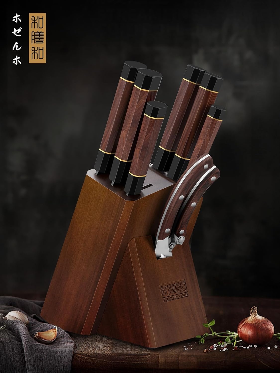 image:imageHOSHANHO 7 Pcs Knife Set with Magnetic Block Japanese Kitchen Knife Set High Carbon Steel Knife Sets with Octagonal Rosewood Handle Ultra Sharp Chef Knife Set for Professional and Home Chefs7