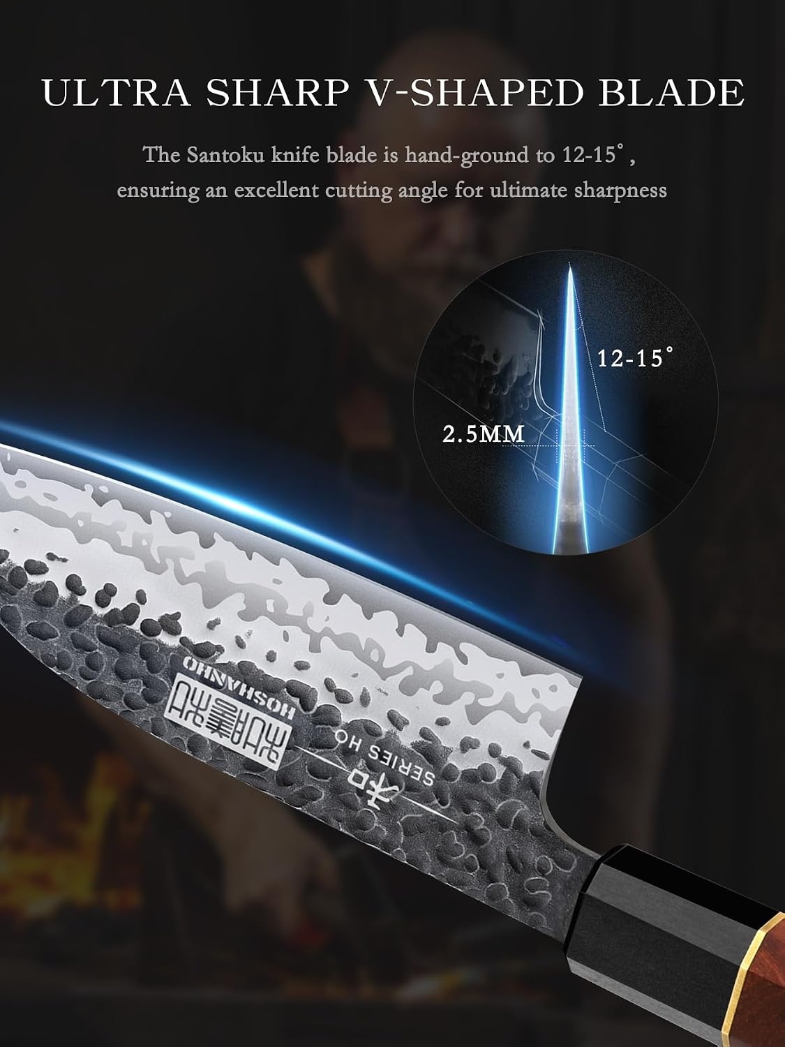 image:imageHOSHANHO 7 Santoku Knife Japanese High Carbon Steel Kitchen Chef Knife Ultra Sharp Chefs Santoku Knife for Vegetable Chopping Slicing Professional Kitchen Knives with Octagonal Rosewood Handle5