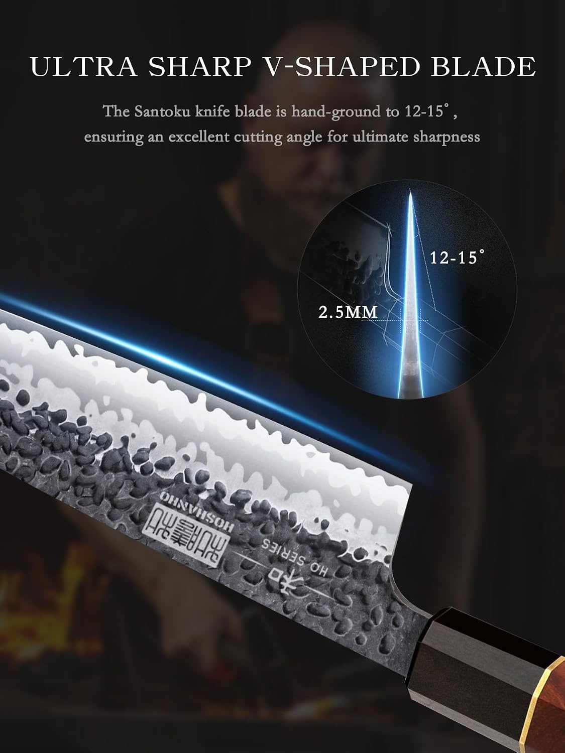 image:imageHOSHANHO 7 Santoku Knife Japanese High Carbon Steel Kitchen Chef Knife Ultra Sharp Chefs Santoku Knife for Vegetable Chopping Slicing Professional Kitchen Knives with Octagonal Rosewood Handle7