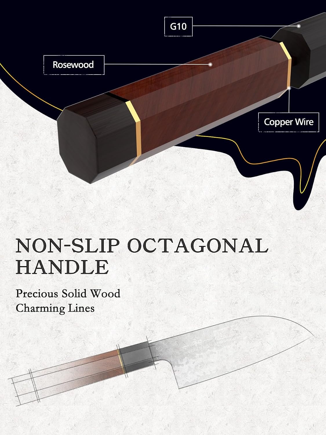 image:imageHOSHANHO 7 Santoku Knife Japanese High Carbon Steel Kitchen Chef Knife Ultra Sharp Chefs Santoku Knife for Vegetable Chopping Slicing Professional Kitchen Knives with Octagonal Rosewood Handle5