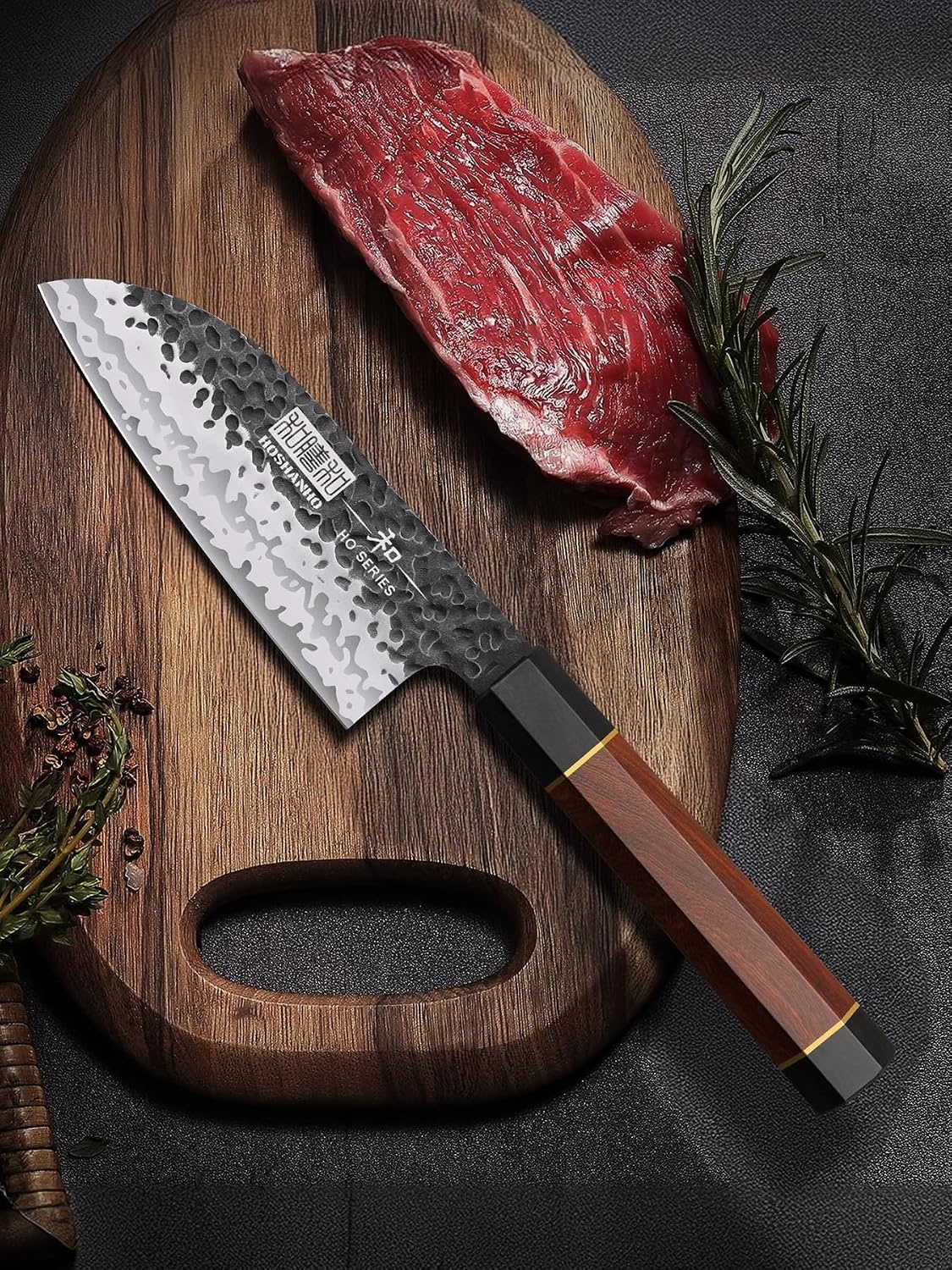 image:imageHOSHANHO 7 Santoku Knife Japanese High Carbon Steel Kitchen Chef Knife Ultra Sharp Chefs Santoku Knife for Vegetable Chopping Slicing Professional Kitchen Knives with Octagonal Rosewood Handle5