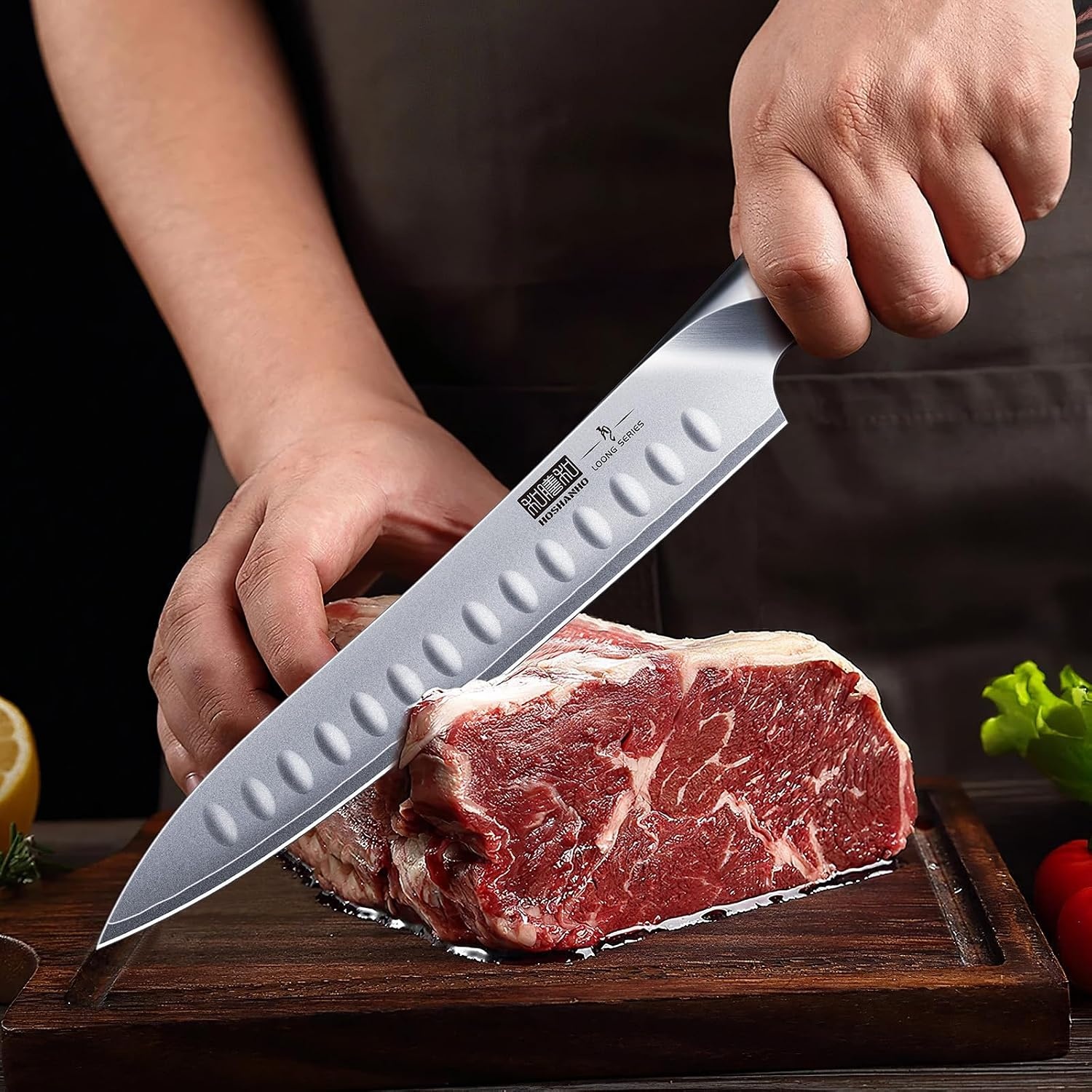 image:imageHOSHANHO 8 Inch Carving Knife amp 7 Inch Fork Set Razor Sharp Slicing Knife Professional Japanese High Carbon Steel Butcher Brisket Slicing Knife Set for Meat Cutting BBQ Ergonomic Handle Gifts