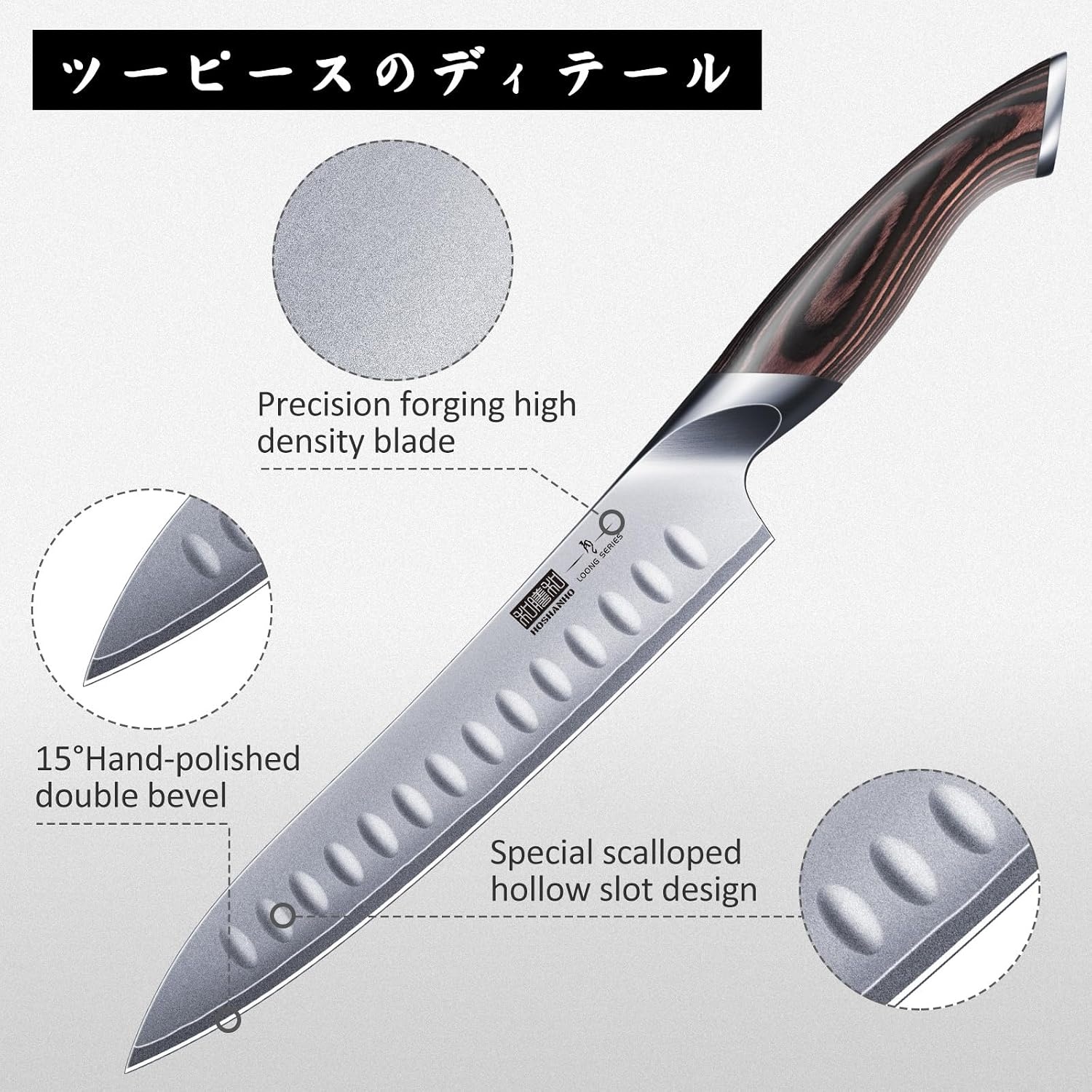image:imageHOSHANHO 8 Inch Carving Knife amp 7 Inch Fork Set Razor Sharp Slicing Knife Professional Japanese High Carbon Steel Butcher Brisket Slicing Knife Set for Meat Cutting BBQ Ergonomic Handle Gifts