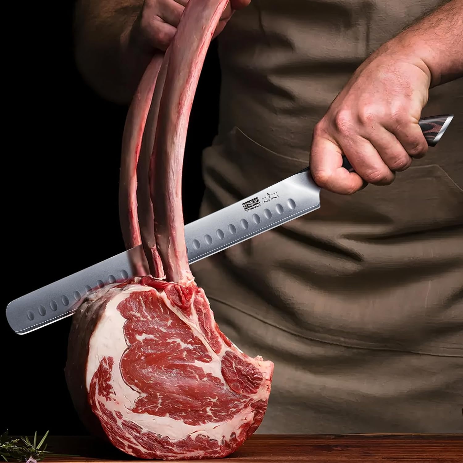 image:imageHOSHANHO Carving Knife 12 Inch Razor Sharp Japanese Brisket Slicing Knife Japanese High Carbon Steel Brisket Knife with Ergonomic Pakkawood Handle Breaking Knives for Meat Cutting BBQ Turkey