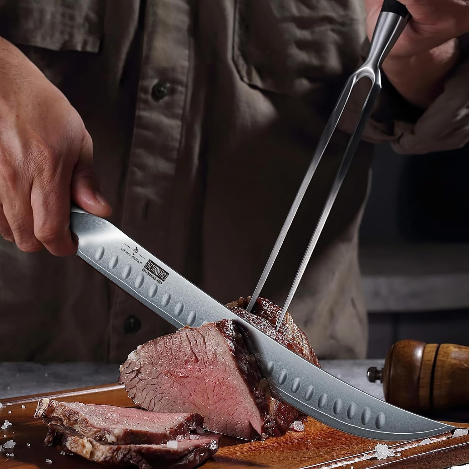 image:imageHOSHANHO Carving Slicing Knife 10 Inch Razor Sharp Japanese Brisket Knife Japanese High Carbon Steel Curved Butcher Breaking Knives with Ergonomic Handle Professional Butcher Knife for Meat Cutting12