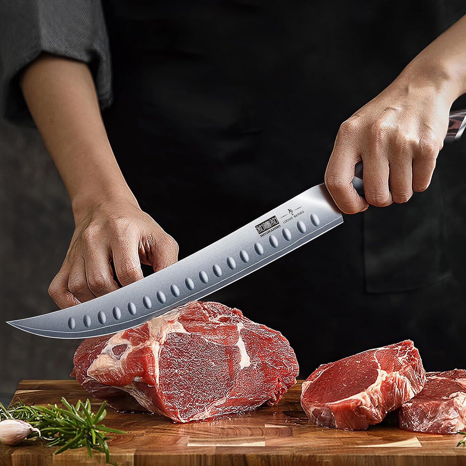 image:imageHOSHANHO Carving Slicing Knife 10 Inch Razor Sharp Japanese Brisket Knife Japanese High Carbon Steel Curved Butcher Breaking Knives with Ergonomic Handle Professional Butcher Knife for Meat Cutting10