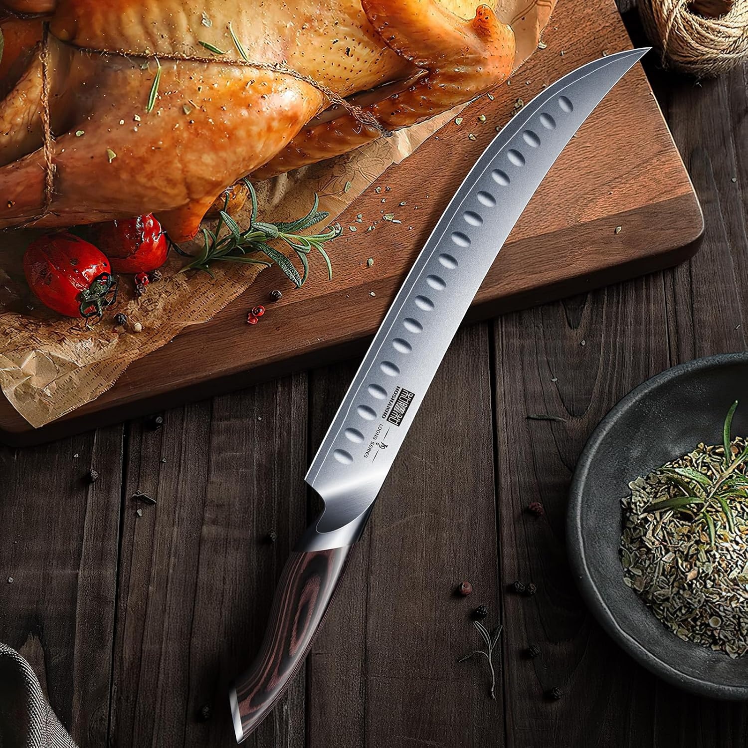 image:imageHOSHANHO Carving Slicing Knife 10 Inch Razor Sharp Japanese Brisket Knife Japanese High Carbon Steel Curved Butcher Breaking Knives with Ergonomic Handle Professional Butcher Knife for Meat Cutting10