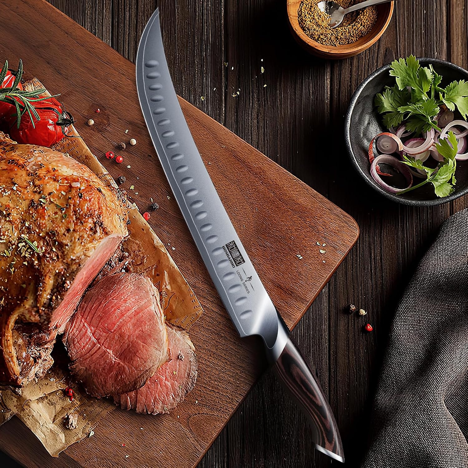 image:imageHOSHANHO Carving Slicing Knife 10 Inch Razor Sharp Japanese Brisket Knife Japanese High Carbon Steel Curved Butcher Breaking Knives with Ergonomic Handle Professional Butcher Knife for Meat Cutting12
