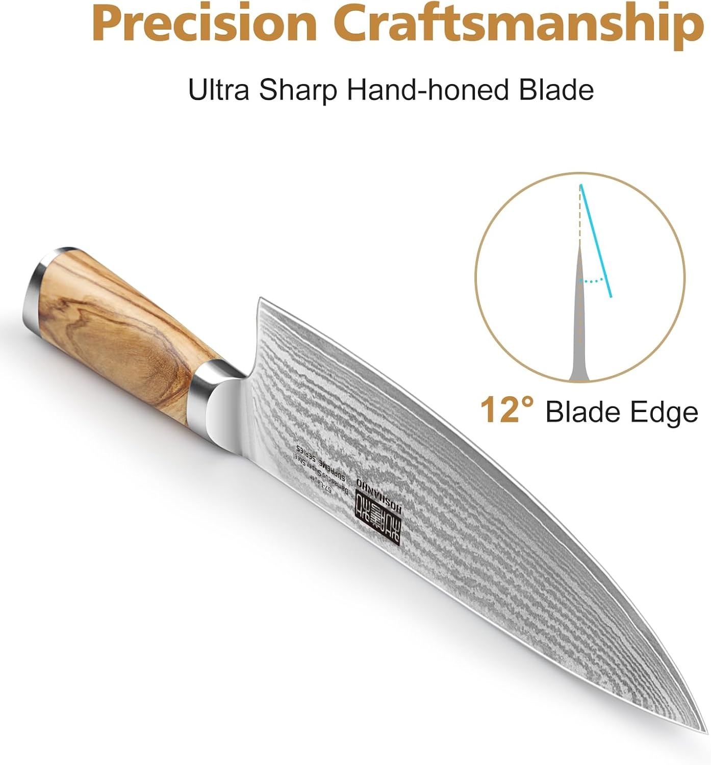 image:imageHOSHANHO Damascus Kitchen Knife Set 5PCS Sharp Chef Knives Ergonomic Grip Professional Cooking Knife Set Japanese Super Steel 15 Edge 62 HRC Ergonomic Olive Wood Handle Housewarming Gift7 Pieces Knife Set