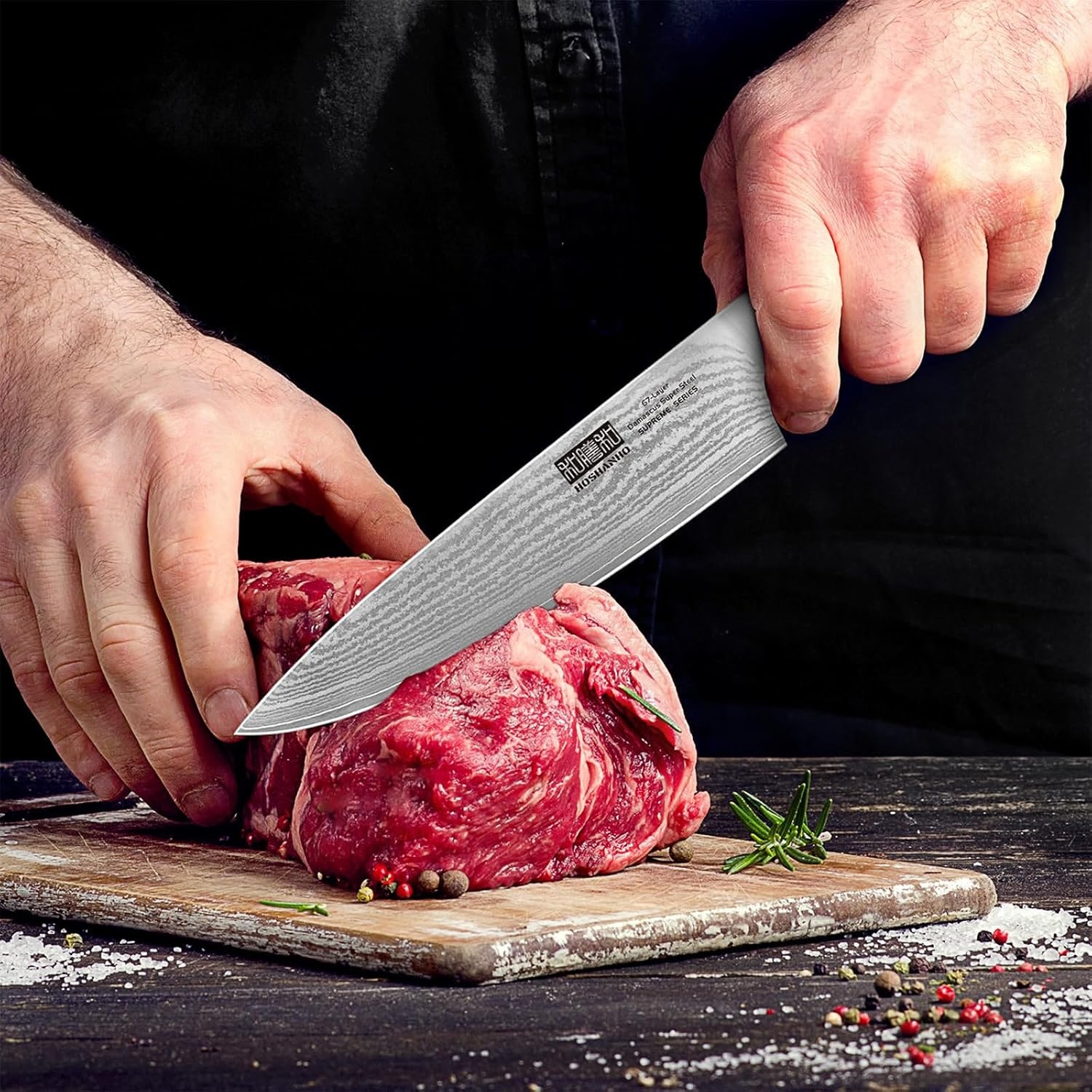 image:imageHOSHANHO Damascus Paring Knife 375 Sharp Japanese HC Steel Fruit Knife Small Kitchen Knife Professional 67 Layers Super Steel 15 Edge 62 HRC Blade Ergonomic Olive Handle Ideal Home Gift8 Inch Chef Knife