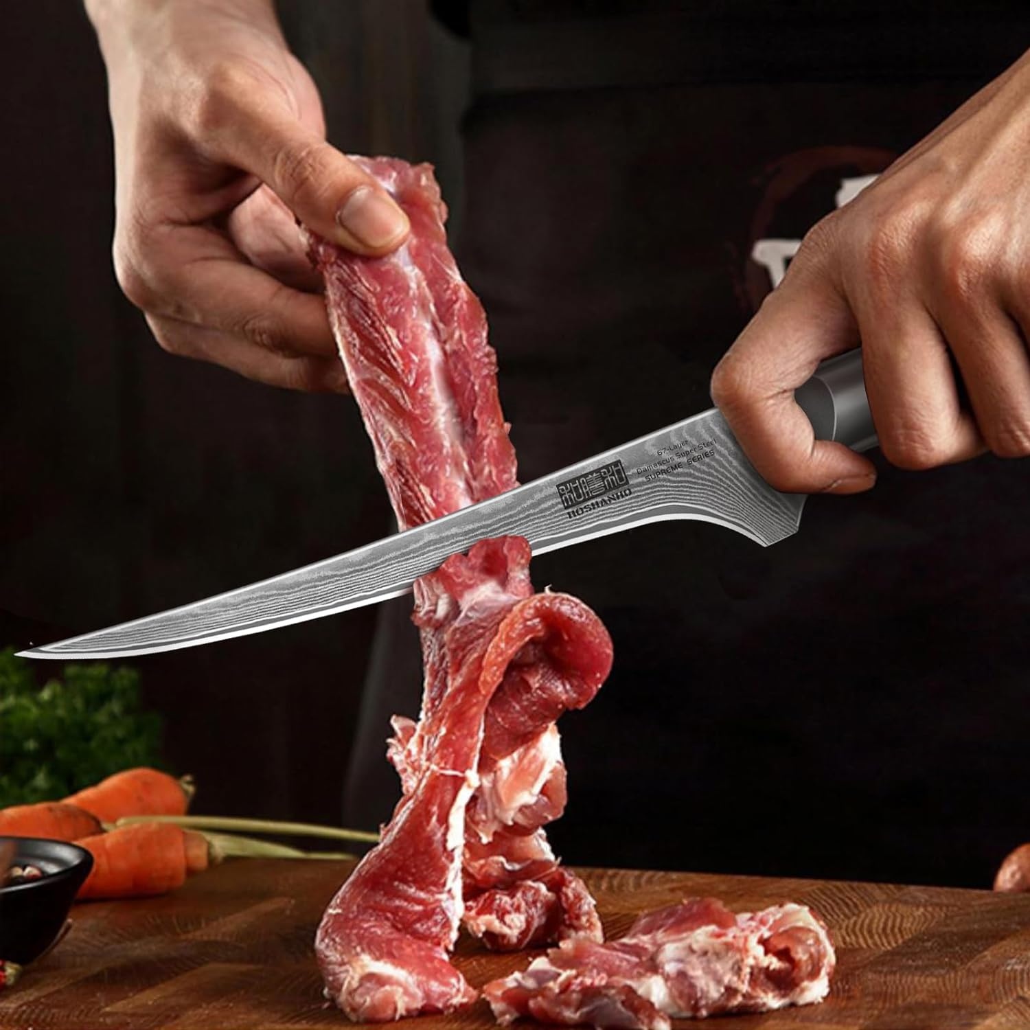 image:imageHOSHANHO Damascus Paring Knife 375 Sharp Japanese HC Steel Fruit Knife Small Kitchen Knife Professional 67 Layers Super Steel 15 Edge 62 HRC Blade Ergonomic Olive Handle Ideal Home Gift7 Inch Fillet Knife