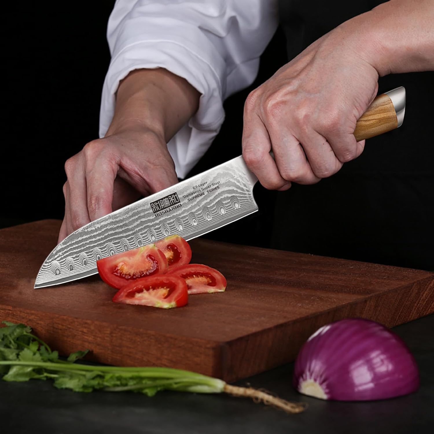 image:imageHOSHANHO Damascus Paring Knife 375 Sharp Japanese HC Steel Fruit Knife Small Kitchen Knife Professional 67 Layers Super Steel 15 Edge 62 HRC Blade Ergonomic Olive Handle Ideal Home Gift71 Inch Santoku Knife