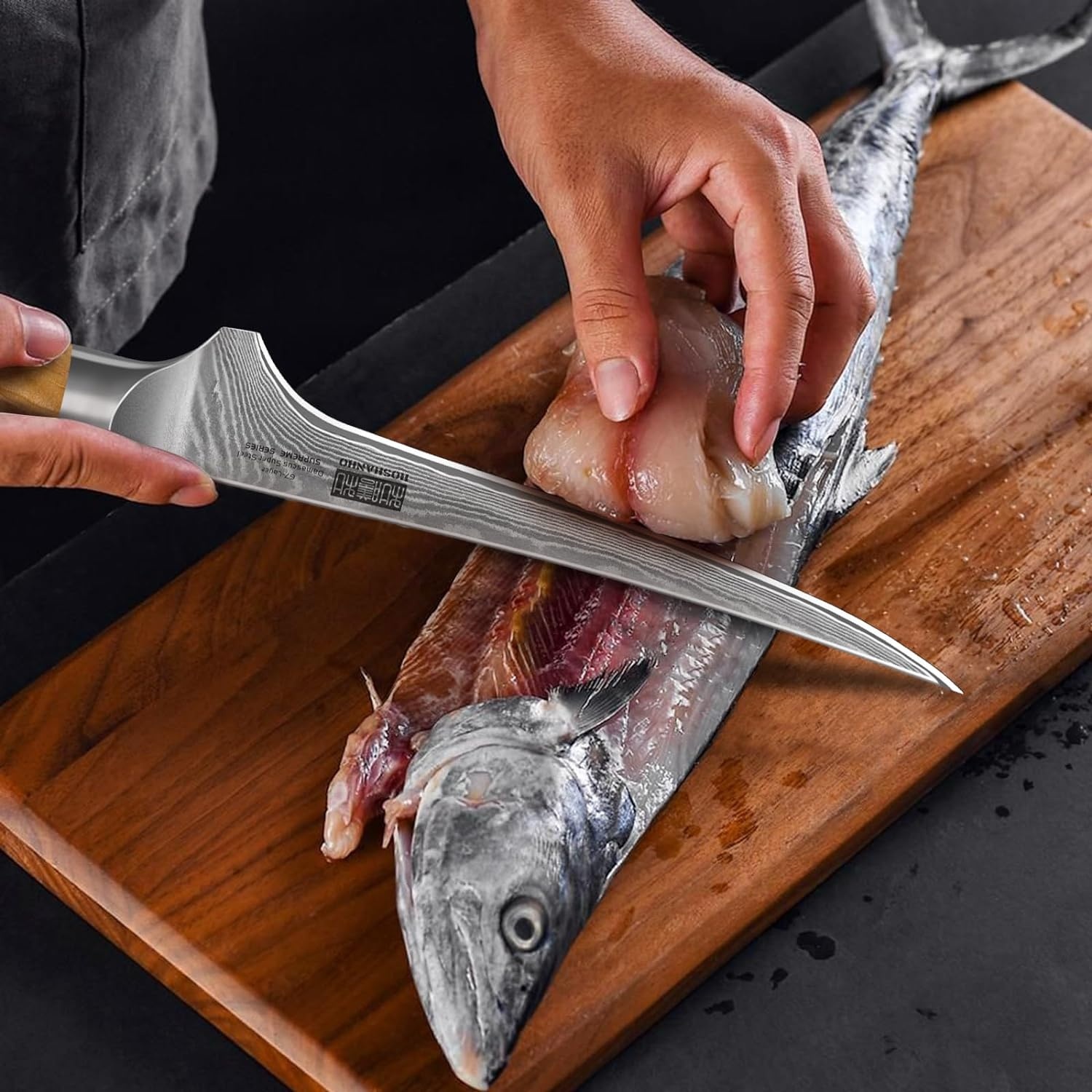 image:imageHOSHANHO Damascus Paring Knife 375 Sharp Japanese HC Steel Fruit Knife Small Kitchen Knife Professional 67 Layers Super Steel 15 Edge 62 HRC Blade Ergonomic Olive Handle Ideal Home Gift7 Inch Fillet Knife