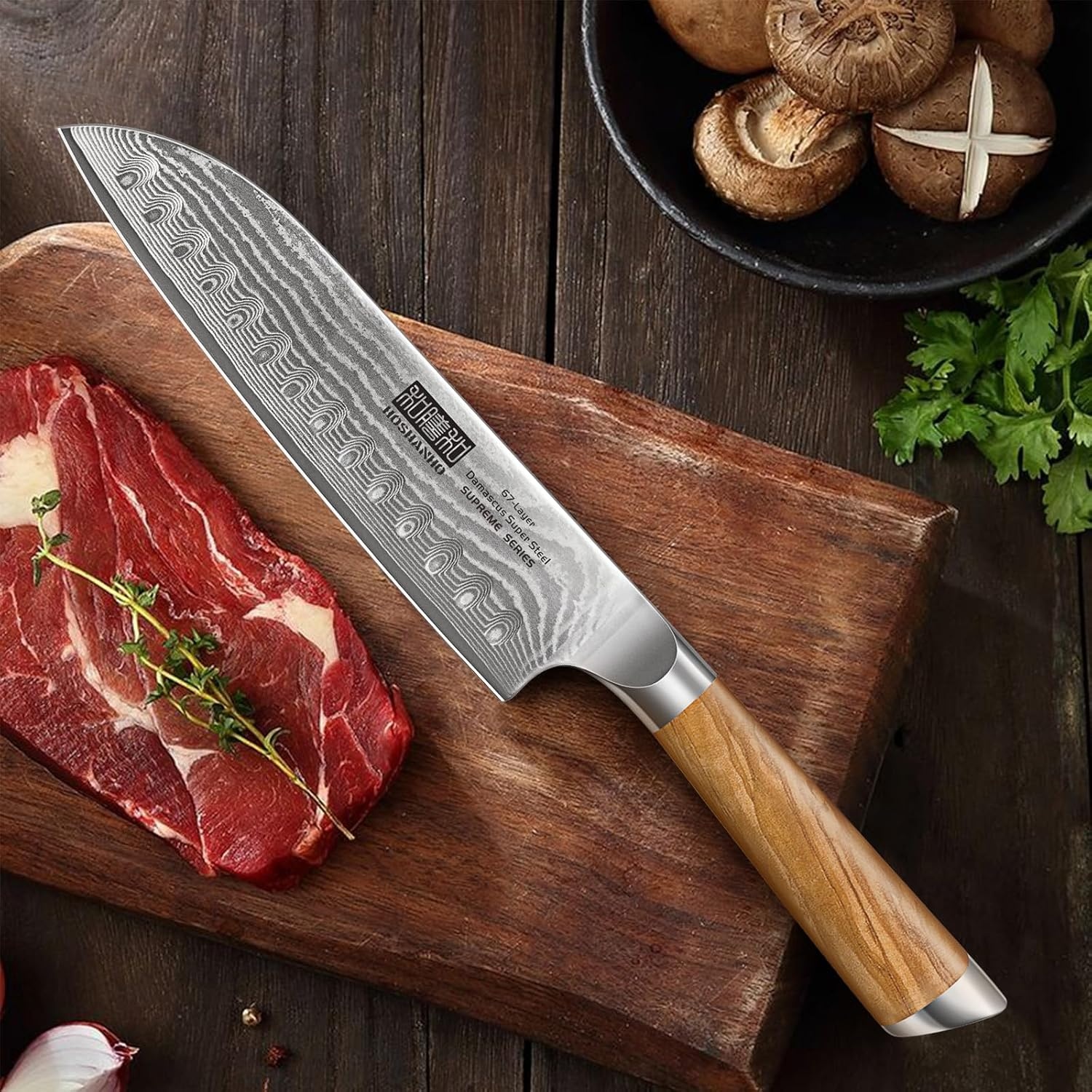 image:imageHOSHANHO Damascus Paring Knife 375 Sharp Japanese HC Steel Fruit Knife Small Kitchen Knife Professional 67 Layers Super Steel 15 Edge 62 HRC Blade Ergonomic Olive Handle Ideal Home Gift71 Inch Santoku Knife