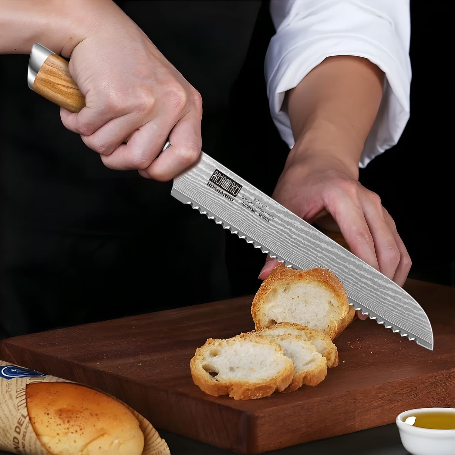 image:imageHOSHANHO Damascus Paring Knife 375 Sharp Japanese HC Steel Fruit Knife Small Kitchen Knife Professional 67 Layers Super Steel 15 Edge 62 HRC Blade Ergonomic Olive Handle Ideal Home Gift81 Inch Bread Knife