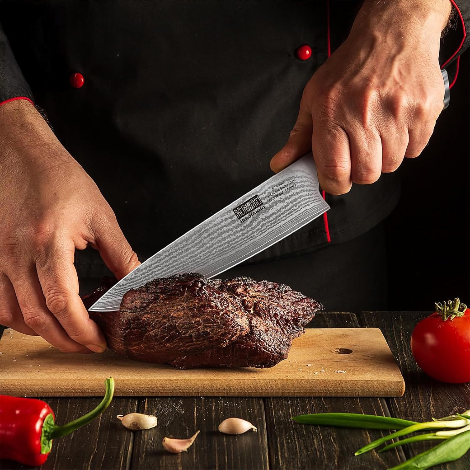 image:imageHOSHANHO Damascus Paring Knife 375 Sharp Japanese HC Steel Fruit Knife Small Kitchen Knife Professional 67 Layers Super Steel 15 Edge 62 HRC Blade Ergonomic Olive Handle Ideal Home Gift8 Inch Chef Knife