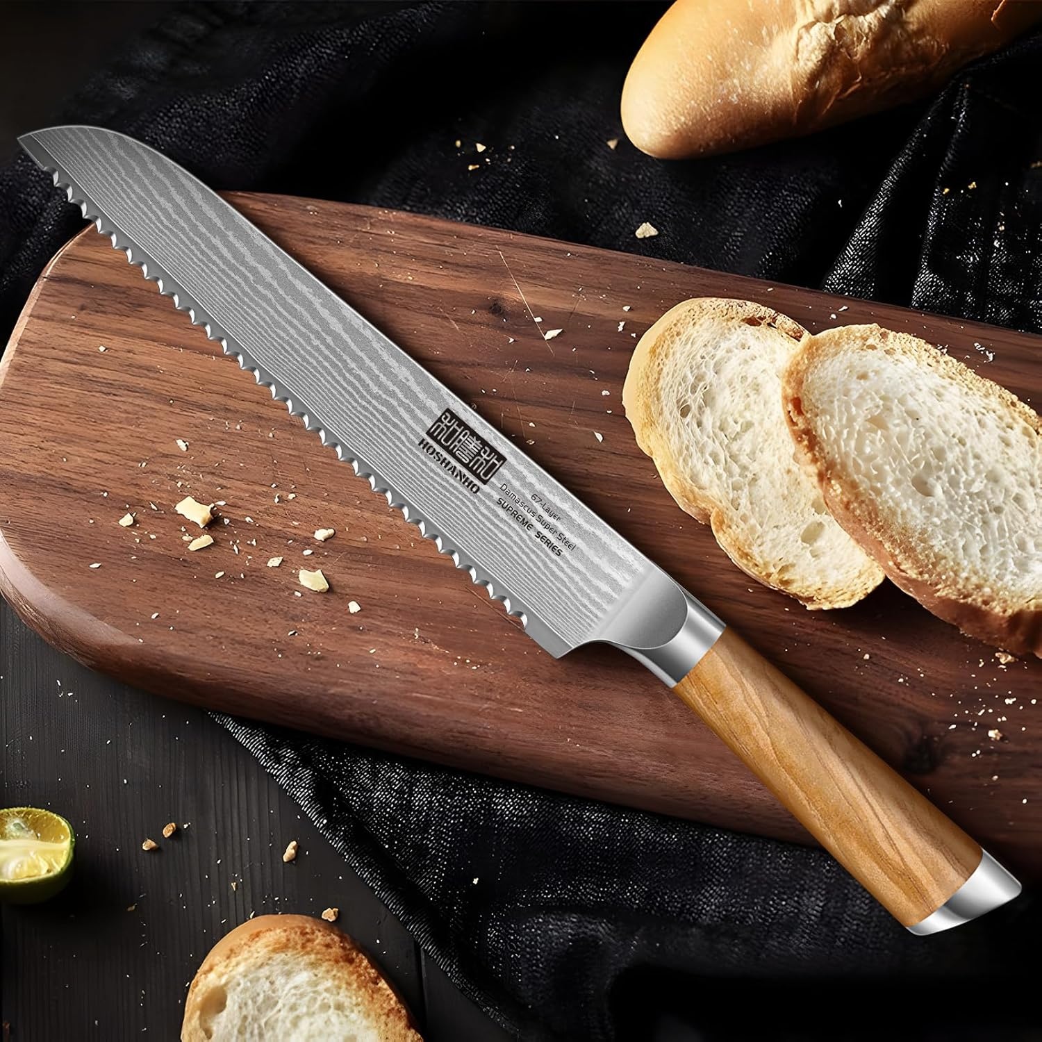 image:imageHOSHANHO Damascus Paring Knife 375 Sharp Japanese HC Steel Fruit Knife Small Kitchen Knife Professional 67 Layers Super Steel 15 Edge 62 HRC Blade Ergonomic Olive Handle Ideal Home Gift81 Inch Bread Knife