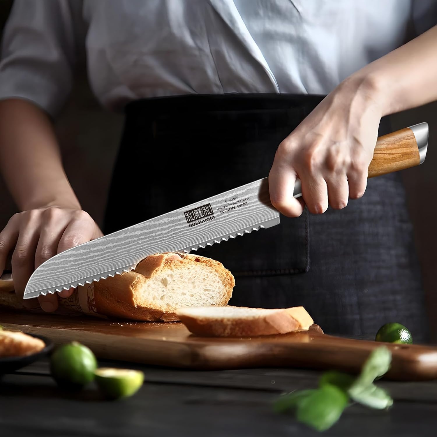 image:imageHOSHANHO Damascus Paring Knife 375 Sharp Japanese HC Steel Fruit Knife Small Kitchen Knife Professional 67 Layers Super Steel 15 Edge 62 HRC Blade Ergonomic Olive Handle Ideal Home Gift81 Inch Bread Knife