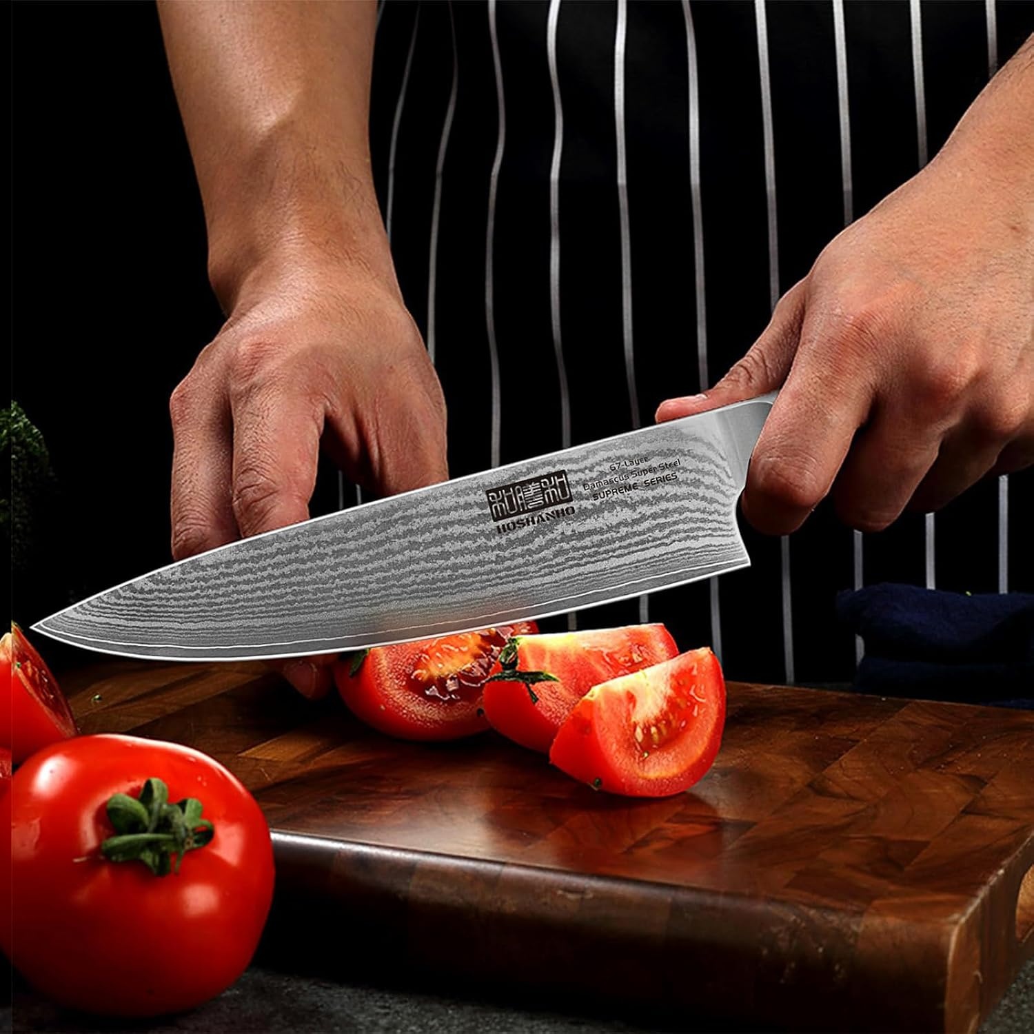 image:imageHOSHANHO Damascus Paring Knife 375 Sharp Japanese HC Steel Fruit Knife Small Kitchen Knife Professional 67 Layers Super Steel 15 Edge 62 HRC Blade Ergonomic Olive Handle Ideal Home Gift8 Inch Chef Knife