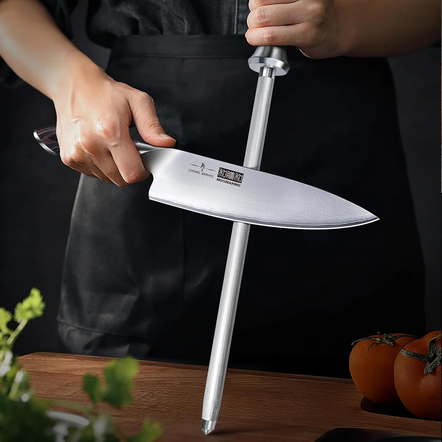 image:imageHOSHANHO Honing Rod 12 Inch Professional Kitchen Knife Sharpener Rod Japanese High Carbon Knife Sharpening Steel with Ergonomic Pakkawood Handle Ideal for All Chef Knives Gift for Chefs12