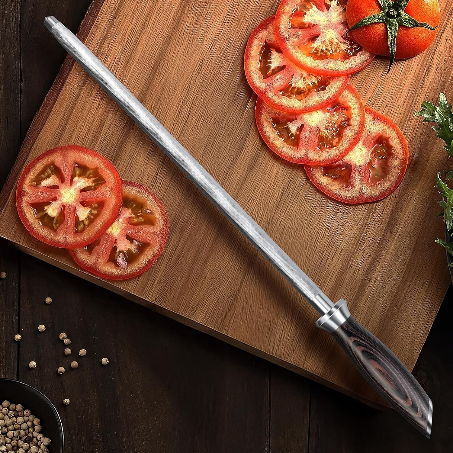 image:imageHOSHANHO Honing Rod 12 Inch Professional Kitchen Knife Sharpener Rod Japanese High Carbon Knife Sharpening Steel with Ergonomic Pakkawood Handle Ideal for All Chef Knives Gift for Chefs12