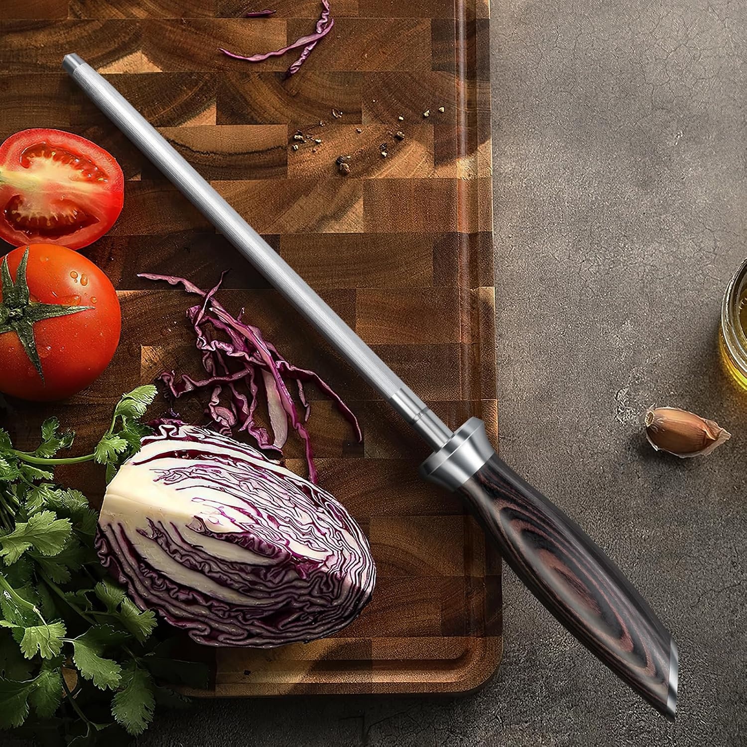 image:imageHOSHANHO Honing Rod 12 Inch Professional Kitchen Knife Sharpener Rod Japanese High Carbon Knife Sharpening Steel with Ergonomic Pakkawood Handle Ideal for All Chef Knives Gift for Chefs10