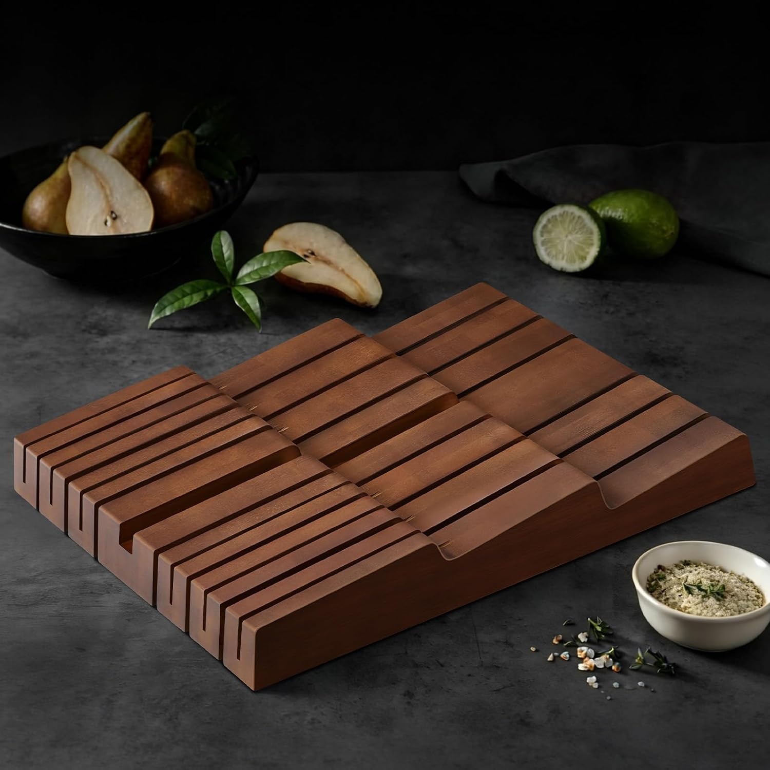 image:imageHOSHANHO InDrawer Knife Block Bamboo Knife Drawer Organizer for 12 Knives Large Knife Organizer Block Kitchen Steak Knife Holder for Sharpening Steel Natural Knives amp Sharpening Not IncludedBrown