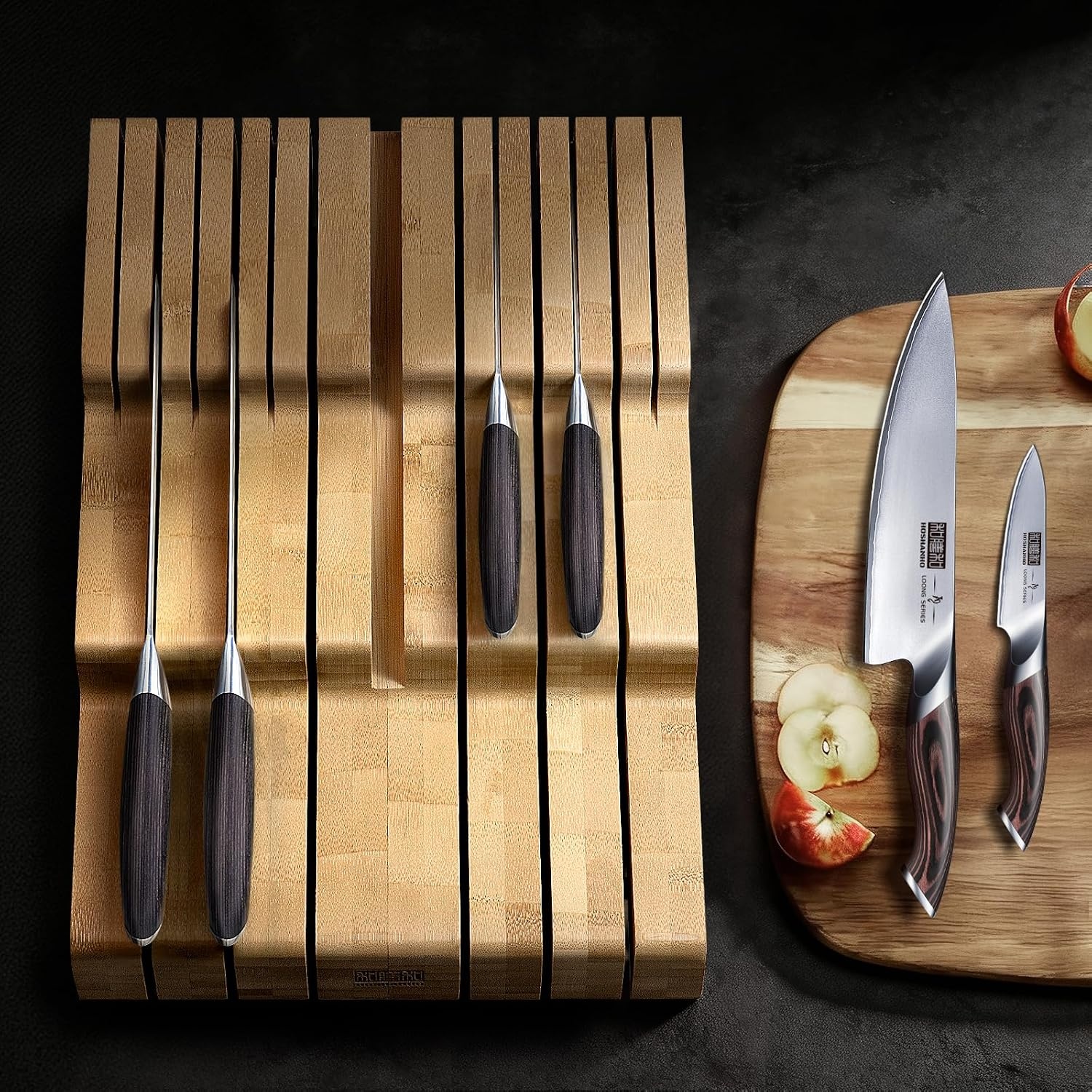 image:imageHOSHANHO InDrawer Knife Block Bamboo Knife Drawer Organizer for 12 Knives Large Knife Organizer Block Kitchen Steak Knife Holder for Sharpening Steel Natural Knives amp Sharpening Not IncludedNatural