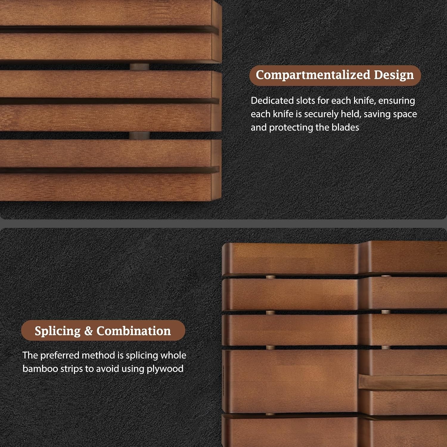 image:imageHOSHANHO InDrawer Knife Block Bamboo Knife Drawer Organizer for 12 Knives Large Knife Organizer Block Kitchen Steak Knife Holder for Sharpening Steel Natural Knives amp Sharpening Not IncludedBrown