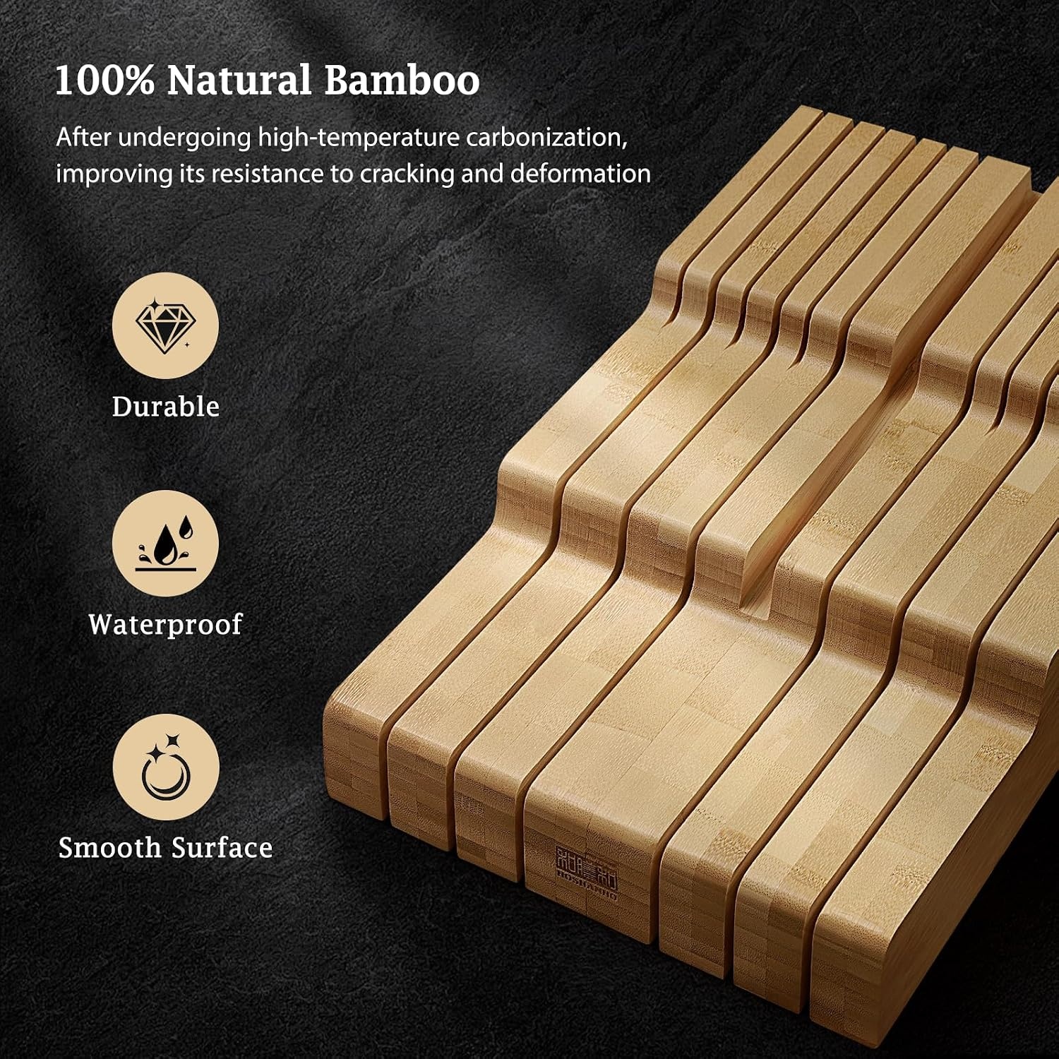 image:imageHOSHANHO InDrawer Knife Block Bamboo Knife Drawer Organizer for 12 Knives Large Knife Organizer Block Kitchen Steak Knife Holder for Sharpening Steel Natural Knives amp Sharpening Not IncludedNatural