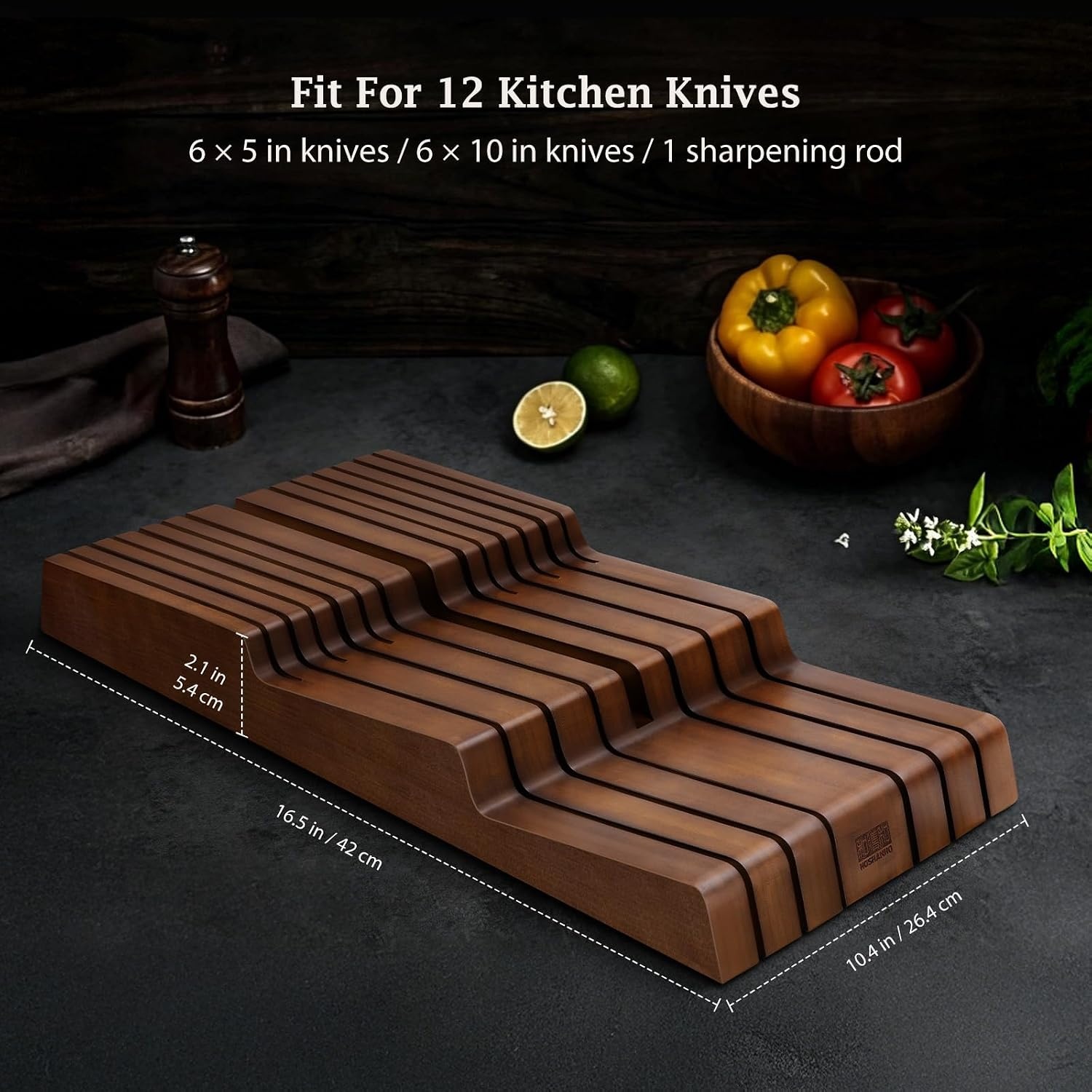 image:imageHOSHANHO InDrawer Knife Block Bamboo Knife Drawer Organizer for 12 Knives Large Knife Organizer Block Kitchen Steak Knife Holder for Sharpening Steel Natural Knives amp Sharpening Not IncludedBrown