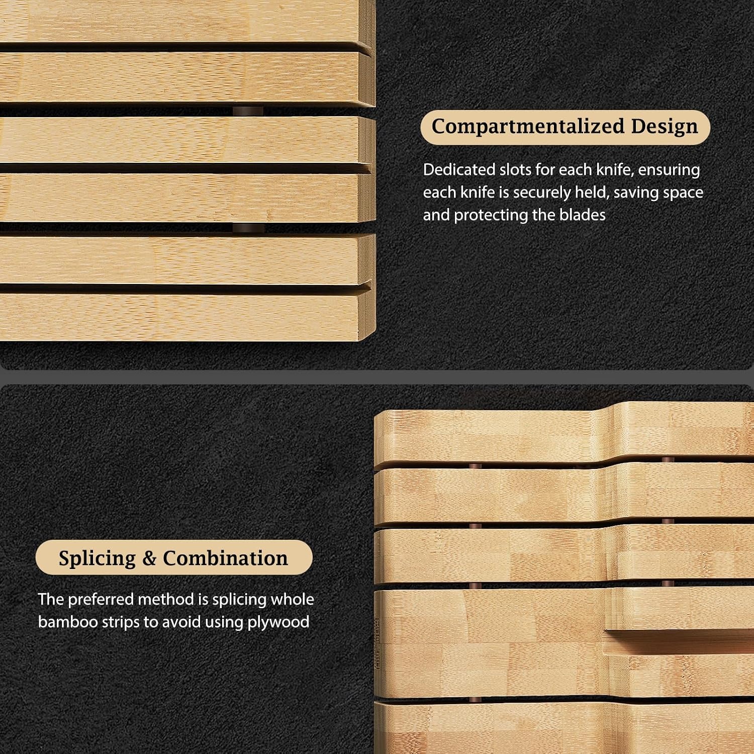 image:imageHOSHANHO InDrawer Knife Block Bamboo Knife Drawer Organizer for 12 Knives Large Knife Organizer Block Kitchen Steak Knife Holder for Sharpening Steel Natural Knives amp Sharpening Not IncludedNatural