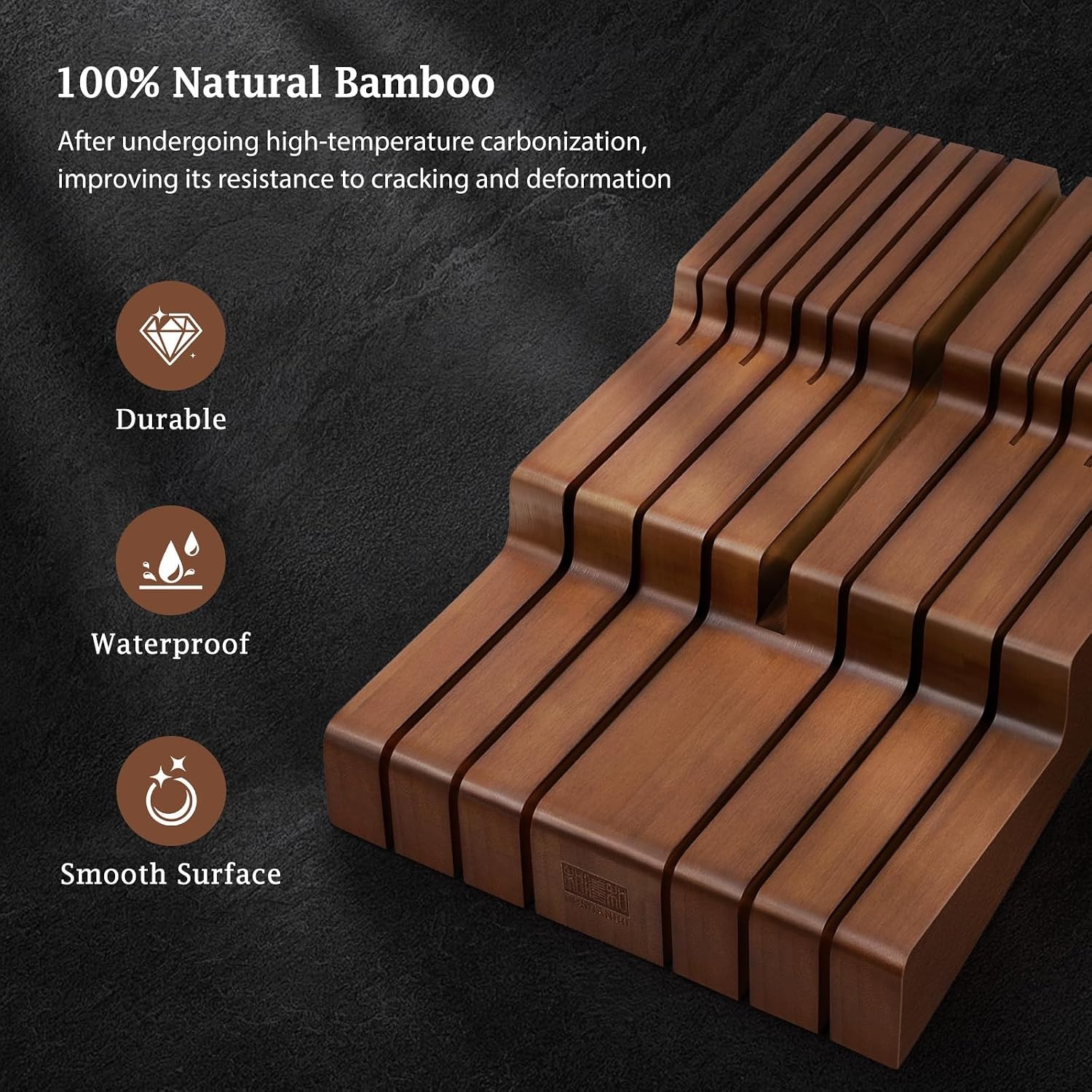 image:imageHOSHANHO InDrawer Knife Block Bamboo Knife Drawer Organizer for 12 Knives Large Knife Organizer Block Kitchen Steak Knife Holder for Sharpening Steel Natural Knives amp Sharpening Not IncludedBrown