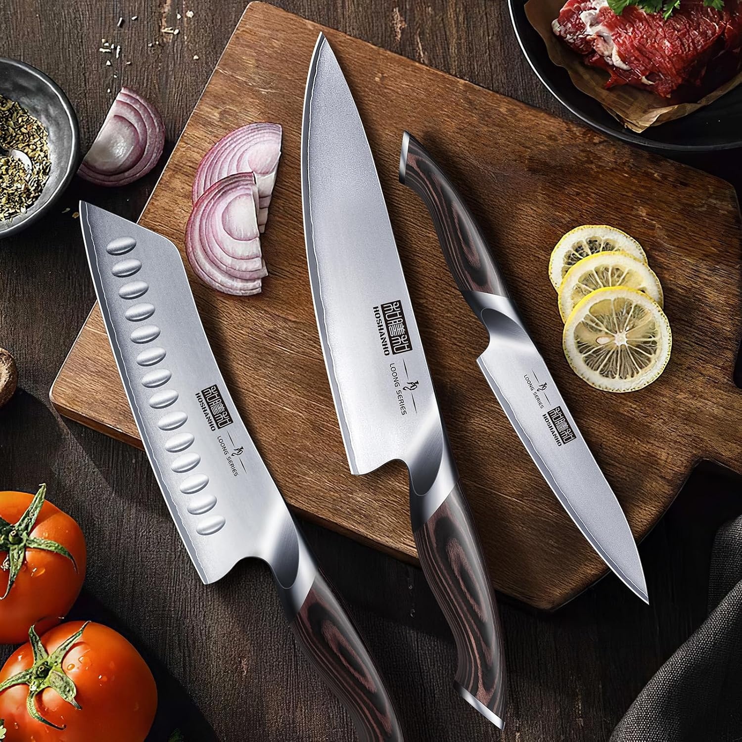 image:imageHOSHANHO Kitchen Knife Set with Block 14PCS Ultra Sharp Knife Block Set Professional Japanese High Carbon Stainless Steel Chef Knives Set with Sharpener in Knife Drawer Organizer Ergonomic Handle