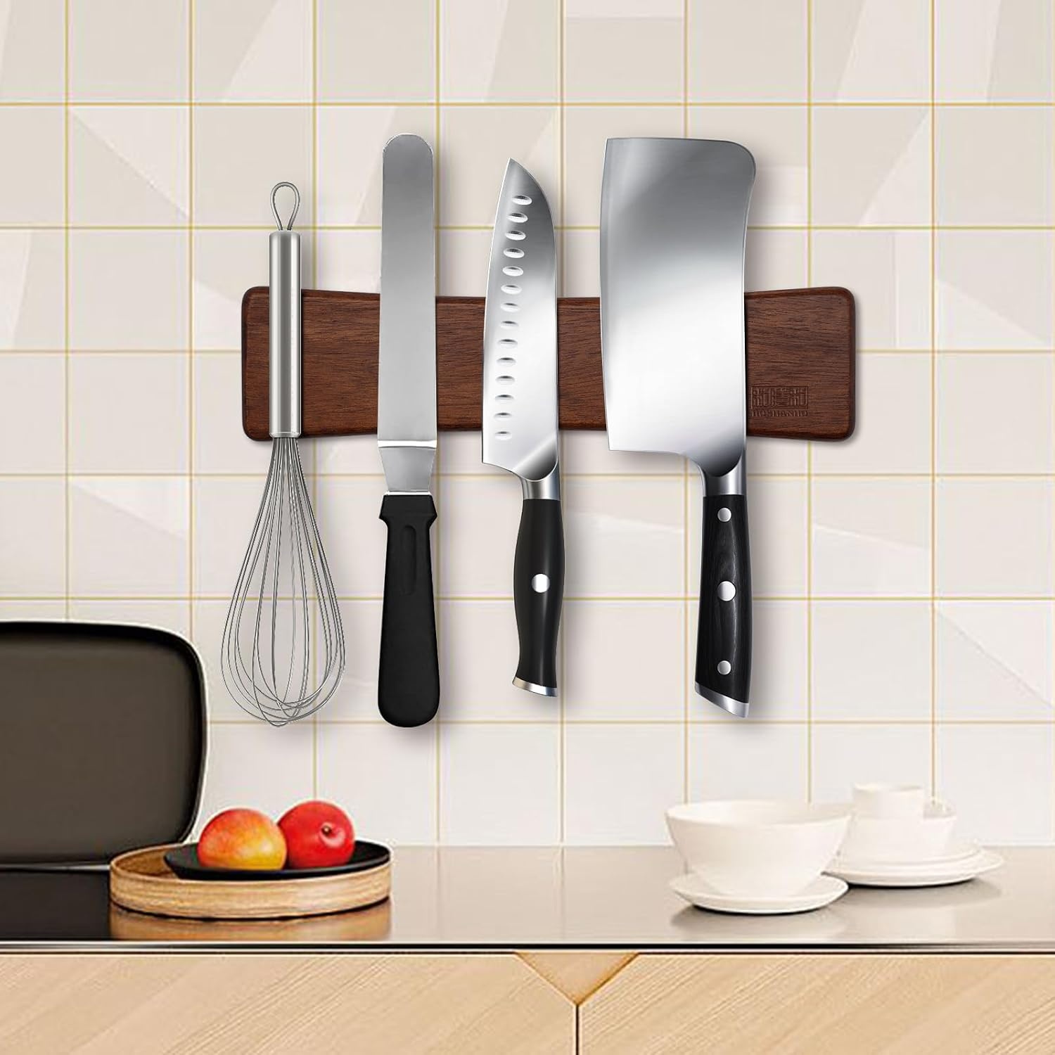 image:imageHOSHANHO Knife Magnetic Strip Acacia Wood Powerful Magnetic Knife Holder Magnetic Knife Holder for Wall 10 Inch Use as Magnetic Tool Organizer Home Utensil Organizer Ideal Cooking Gift for Chef10