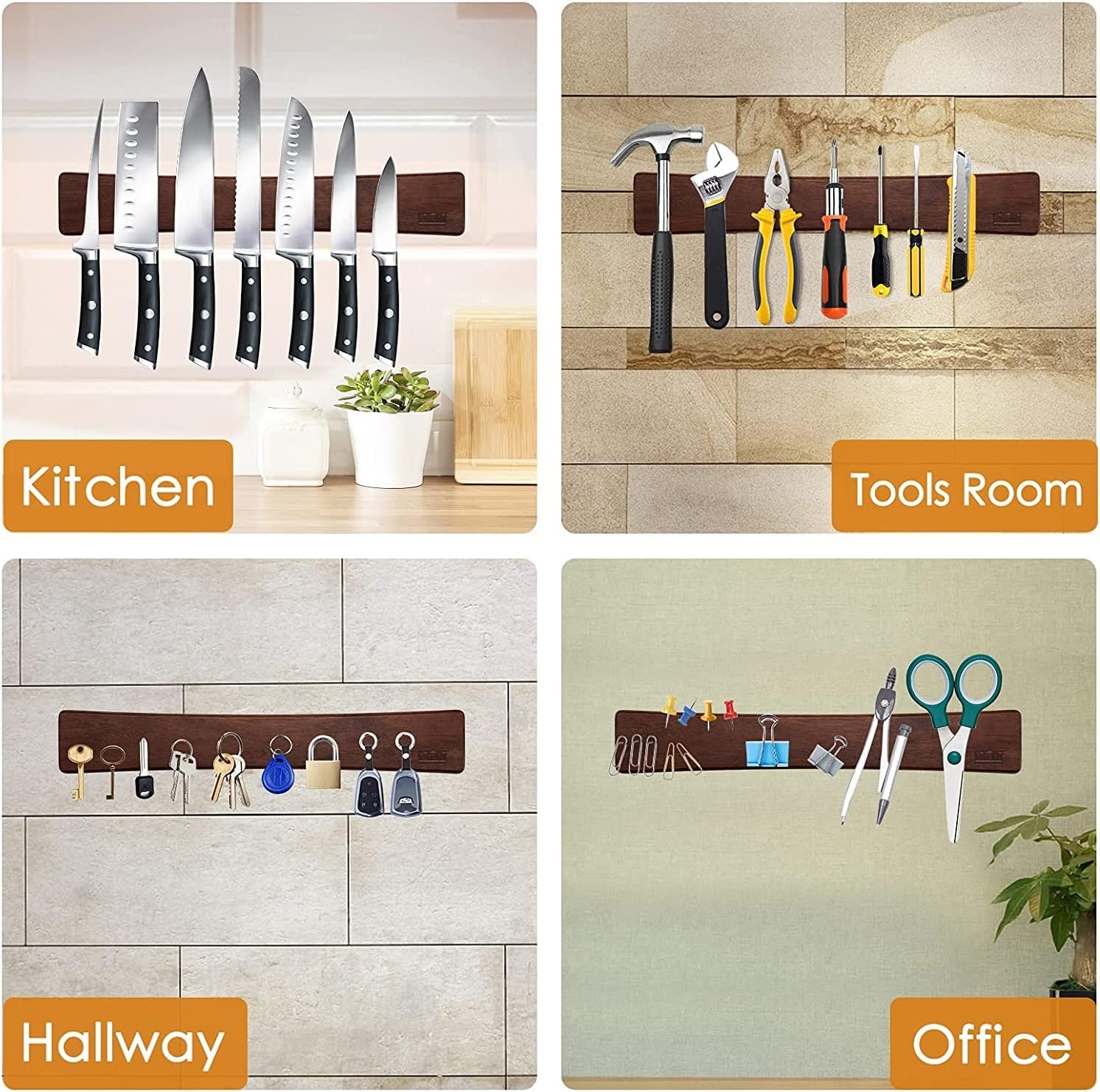 image:imageHOSHANHO Knife Magnetic Strip Acacia Wood Powerful Magnetic Knife Holder Magnetic Knife Holder for Wall 10 Inch Use as Magnetic Tool Organizer Home Utensil Organizer Ideal Cooking Gift for Chef16 Inch