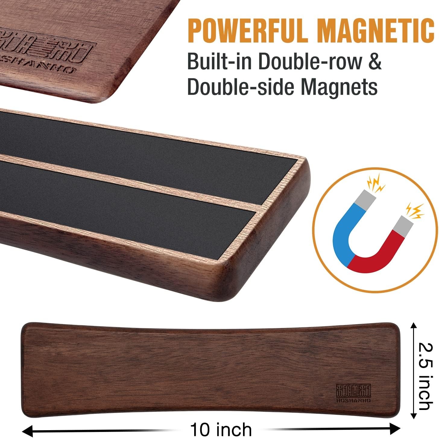 image:imageHOSHANHO Knife Magnetic Strip Acacia Wood Powerful Magnetic Knife Holder Magnetic Knife Holder for Wall 10 Inch Use as Magnetic Tool Organizer Home Utensil Organizer Ideal Cooking Gift for Chef10